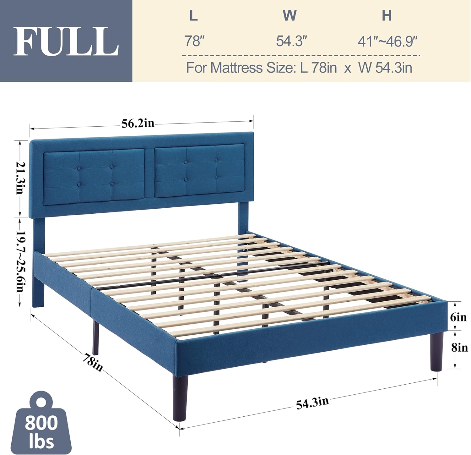 VECELO Upholstered Platform Bed Frame with Height Adjustable Headboard - VECELO