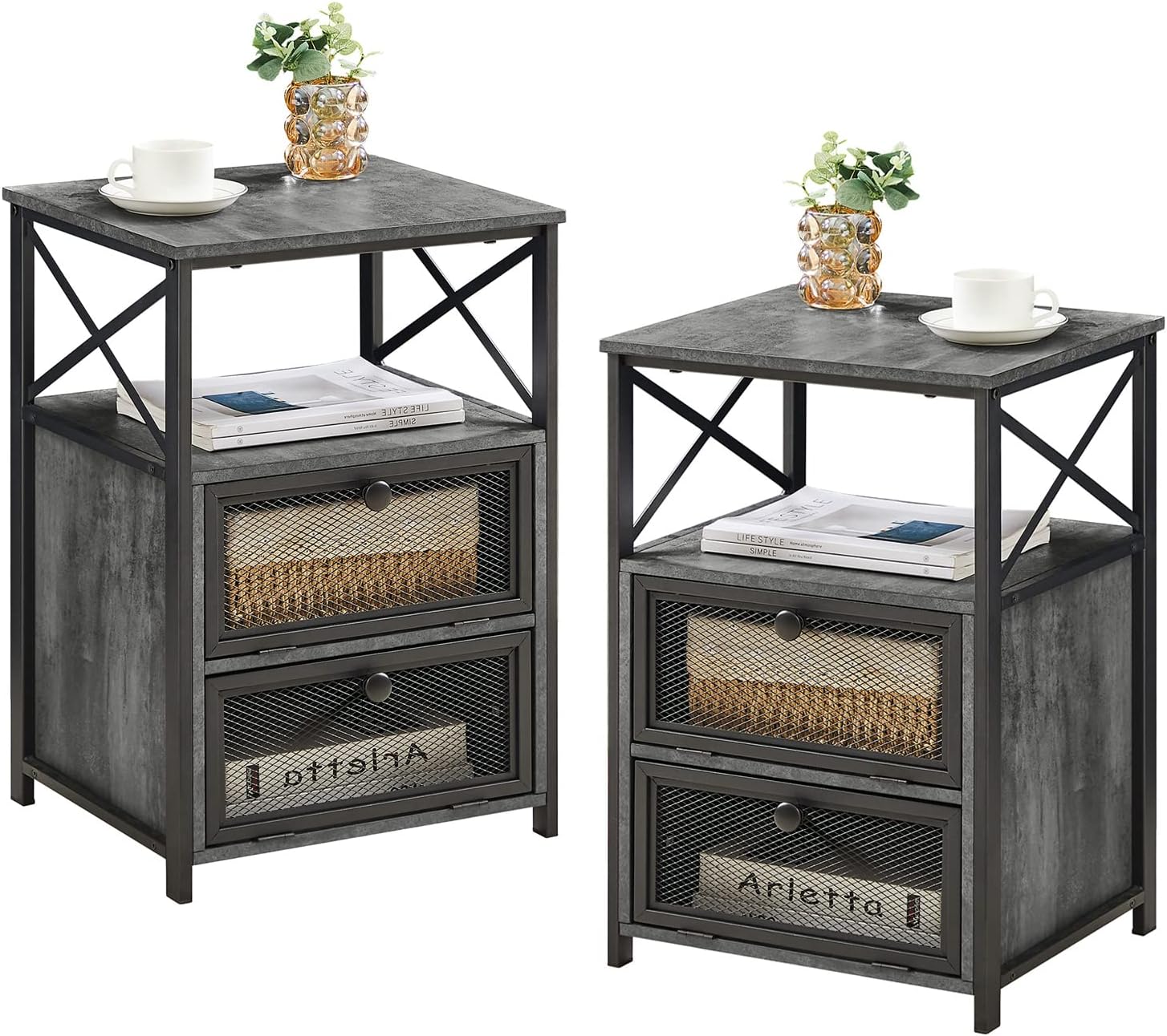 VECELO Nightstand, End Table with flip Drawer, 1 Pack/2 Packs - VECELO
