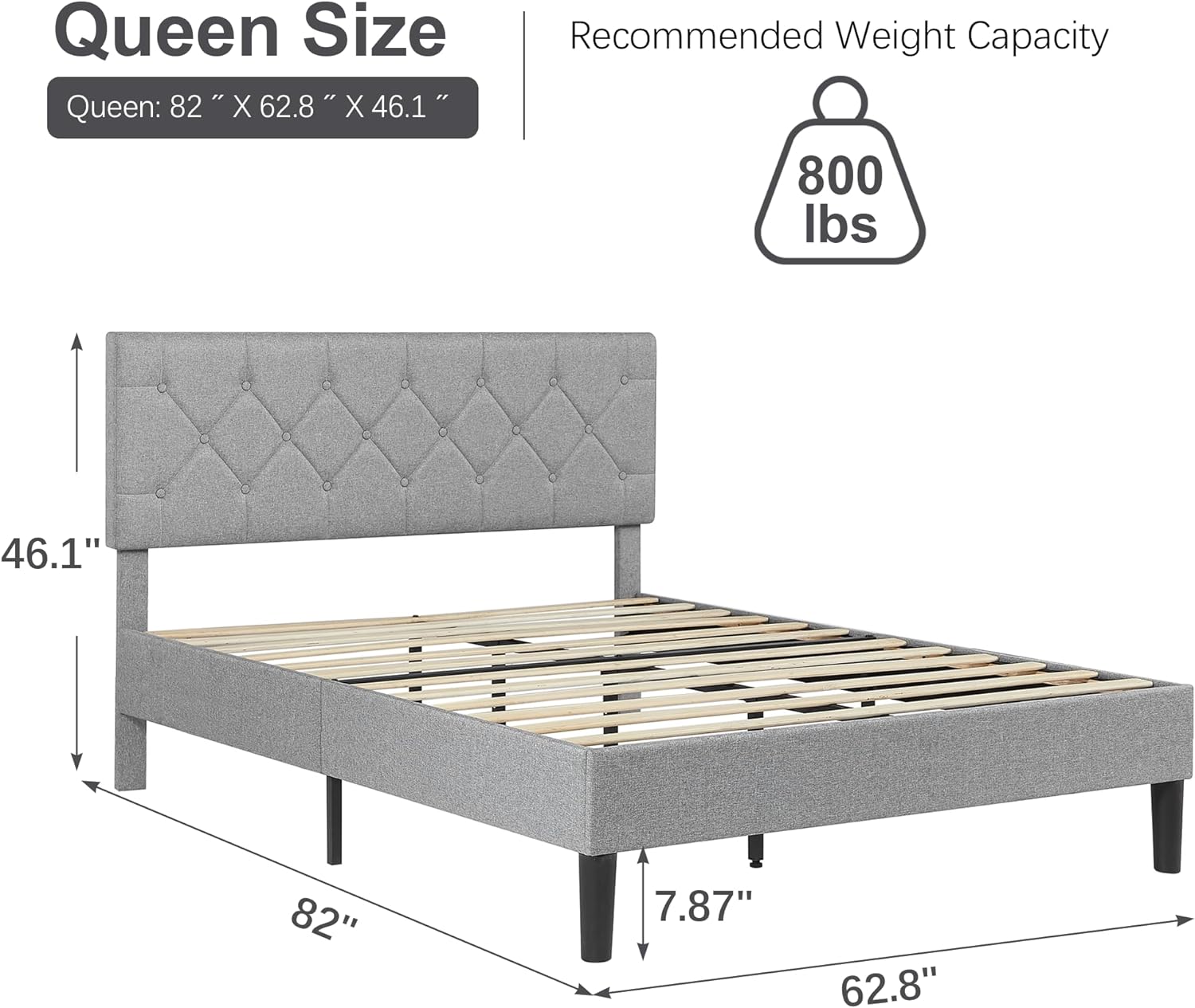 VECELO Bed Frame, Upholstered Platform with Adjustable Diamond Tufted Headboard