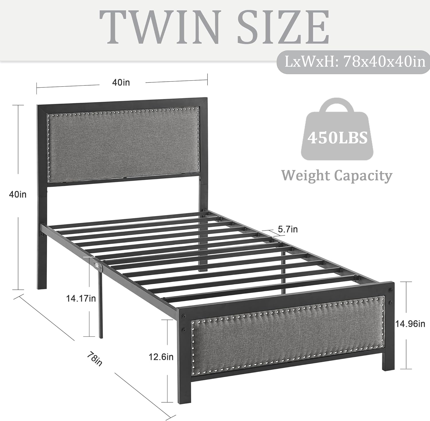 VECELO Bed Frame with Linen Fabric Headboard and Footboard No Box Spring Needed - VECELO