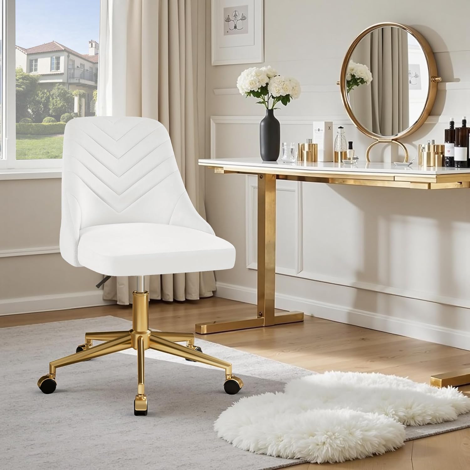 VECELO Velvet Vanity Desk Chair with Height-Adjustable