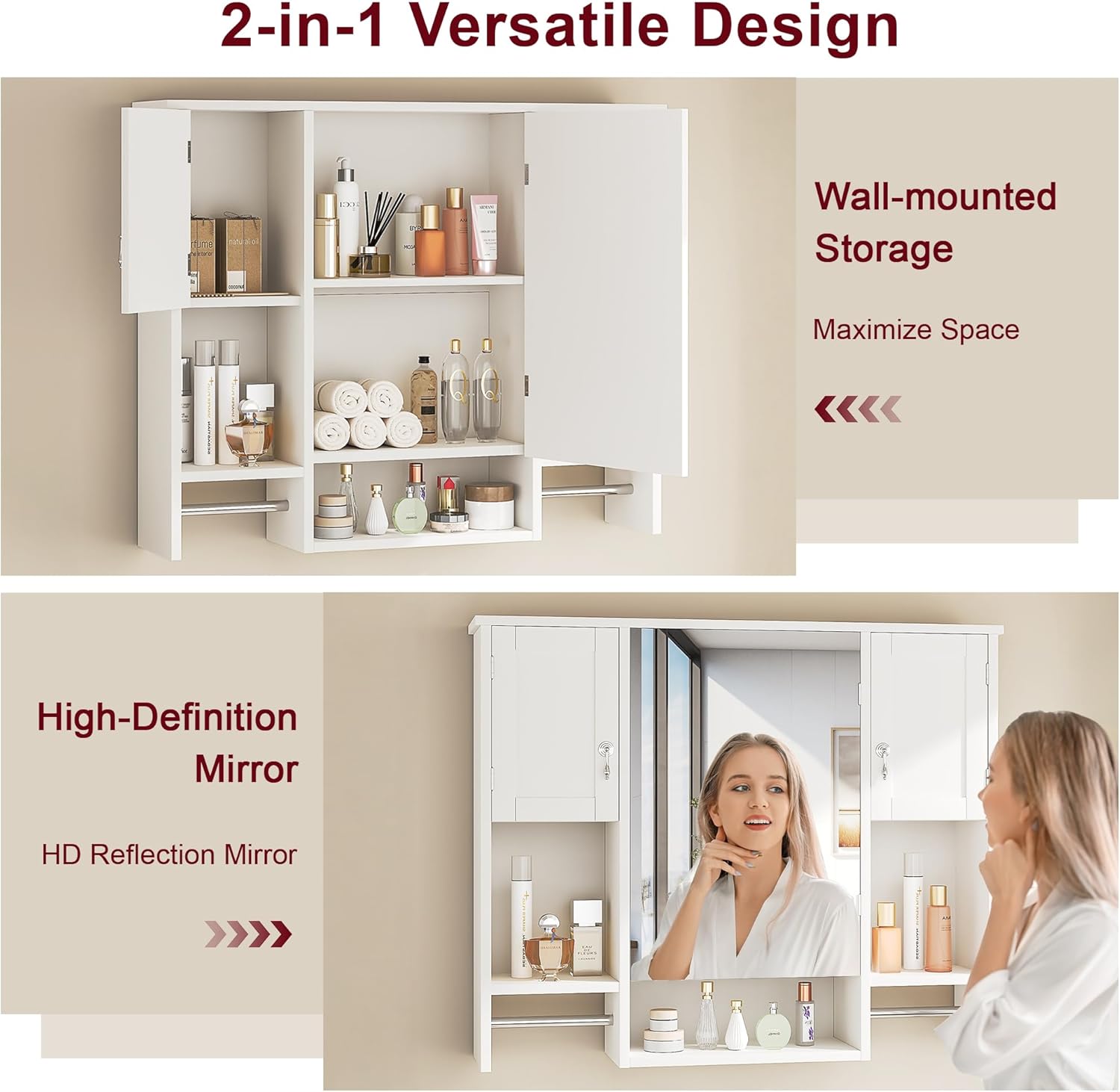 VECELO Bathroom Wall Cabinet with Mirror