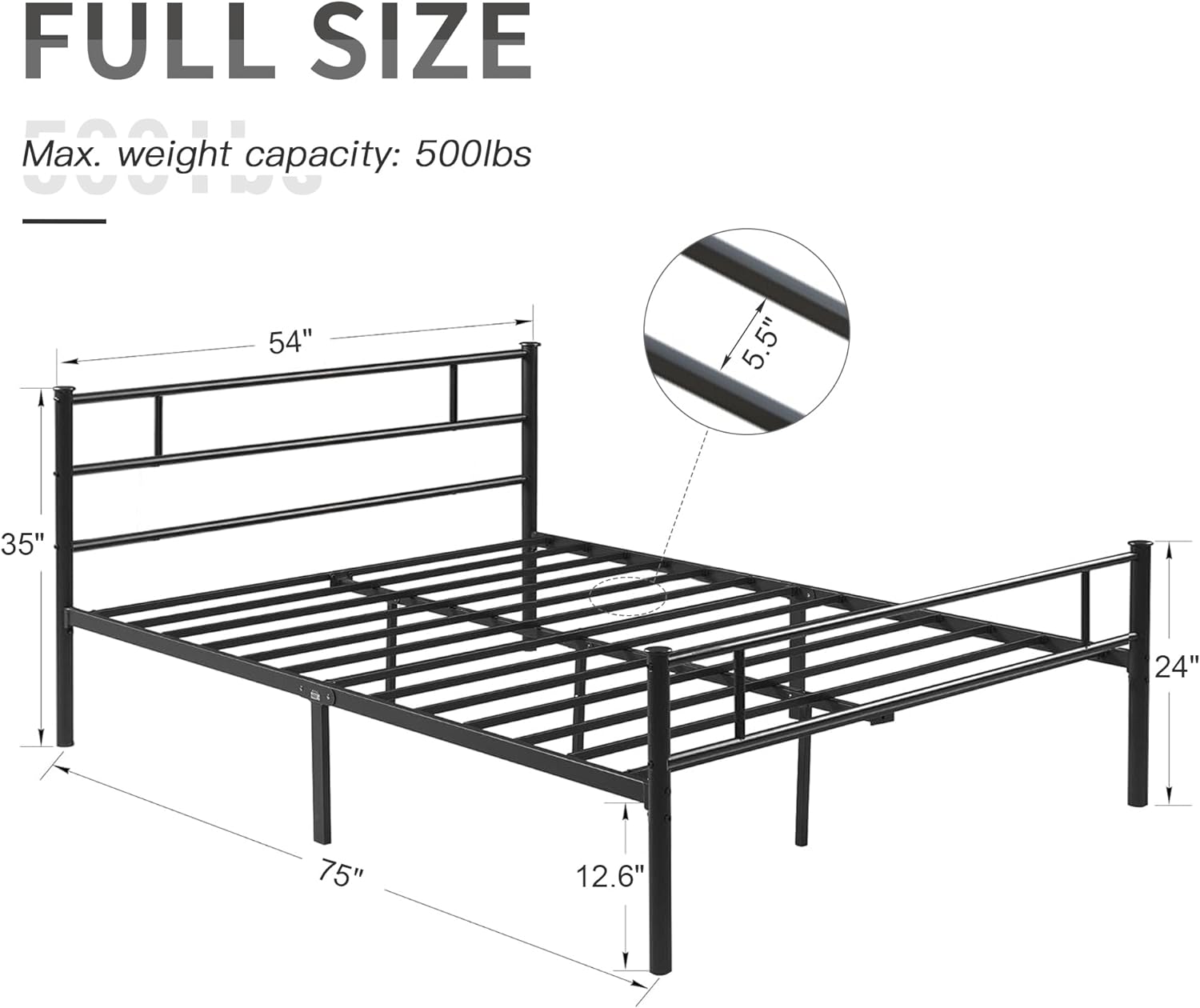 VECELO Platform Bed Frame with Headboard and Footboard, 12'' Under-Bed Storage & Strong Metal Slats Support - VECELO