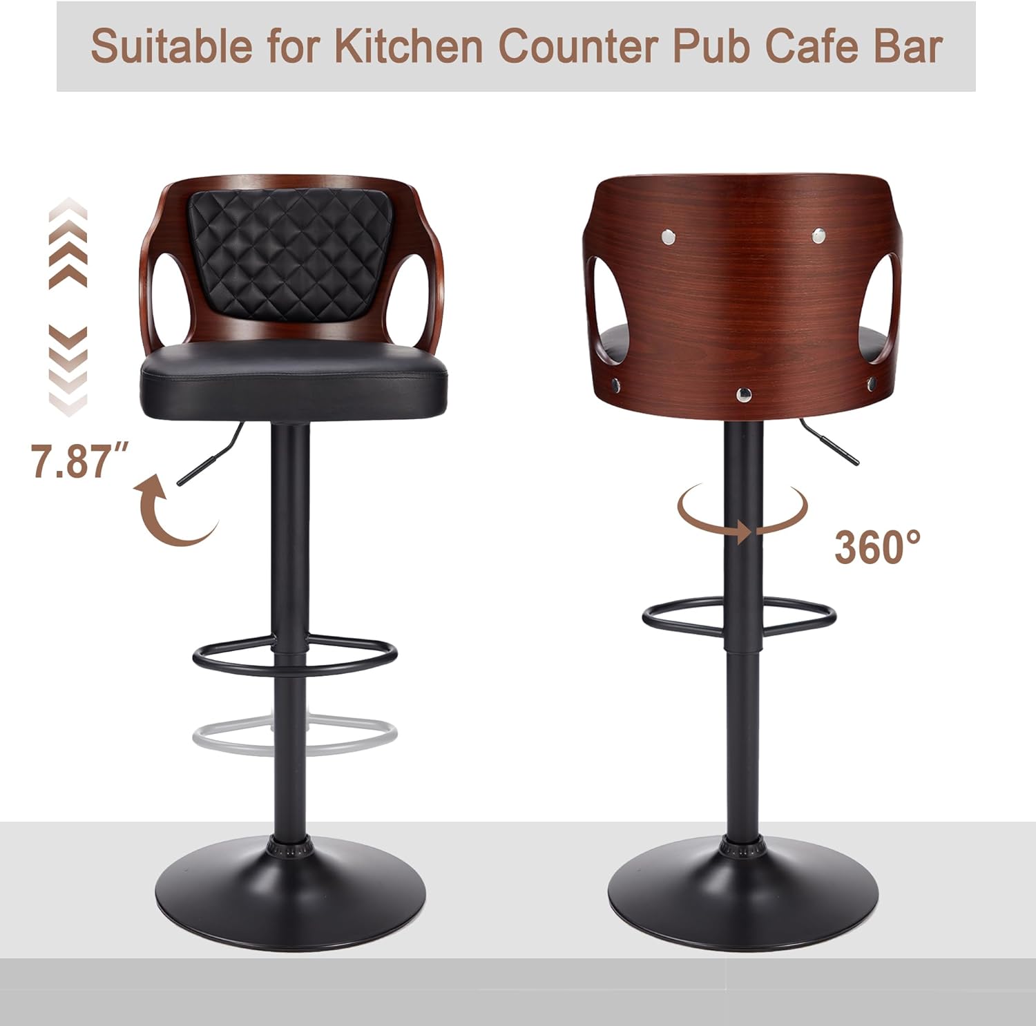 VECELO Bar Stool Set of 2, Counter Height Stools with Bentwood Back - VECELO