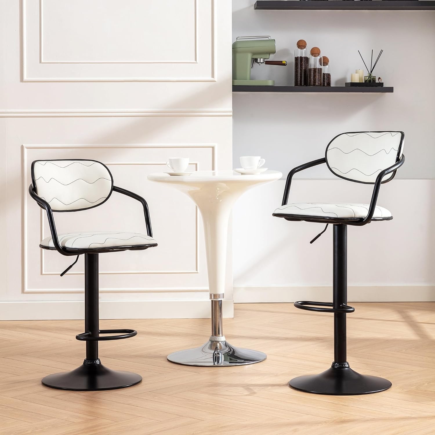 VECELO Bar Stools Set of 2, Adjustable Counter Height Barstools with Back and Arm - VECELO