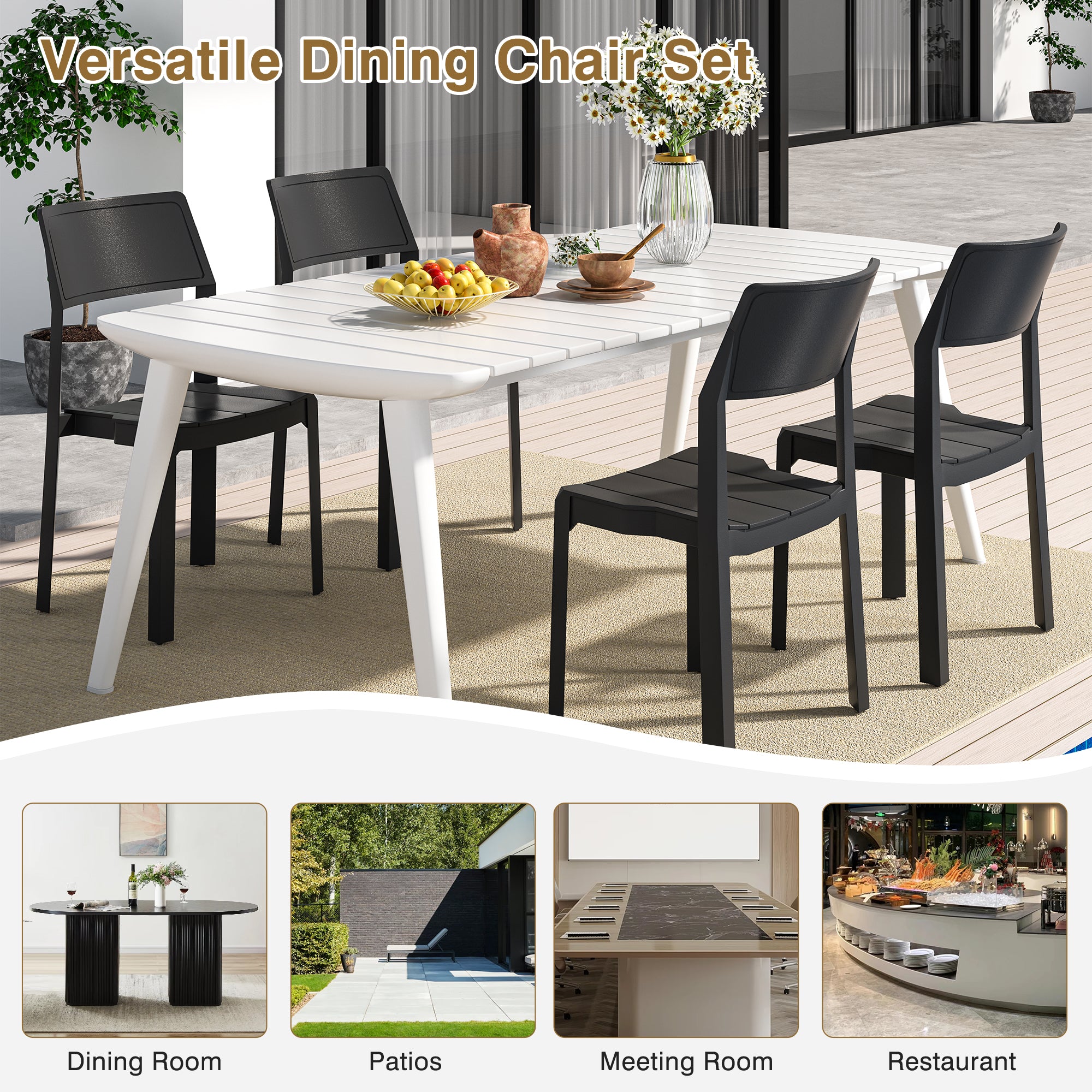 VECELO Dining Chairs Set of 4, Stackable Plastic Kitchen Chairs