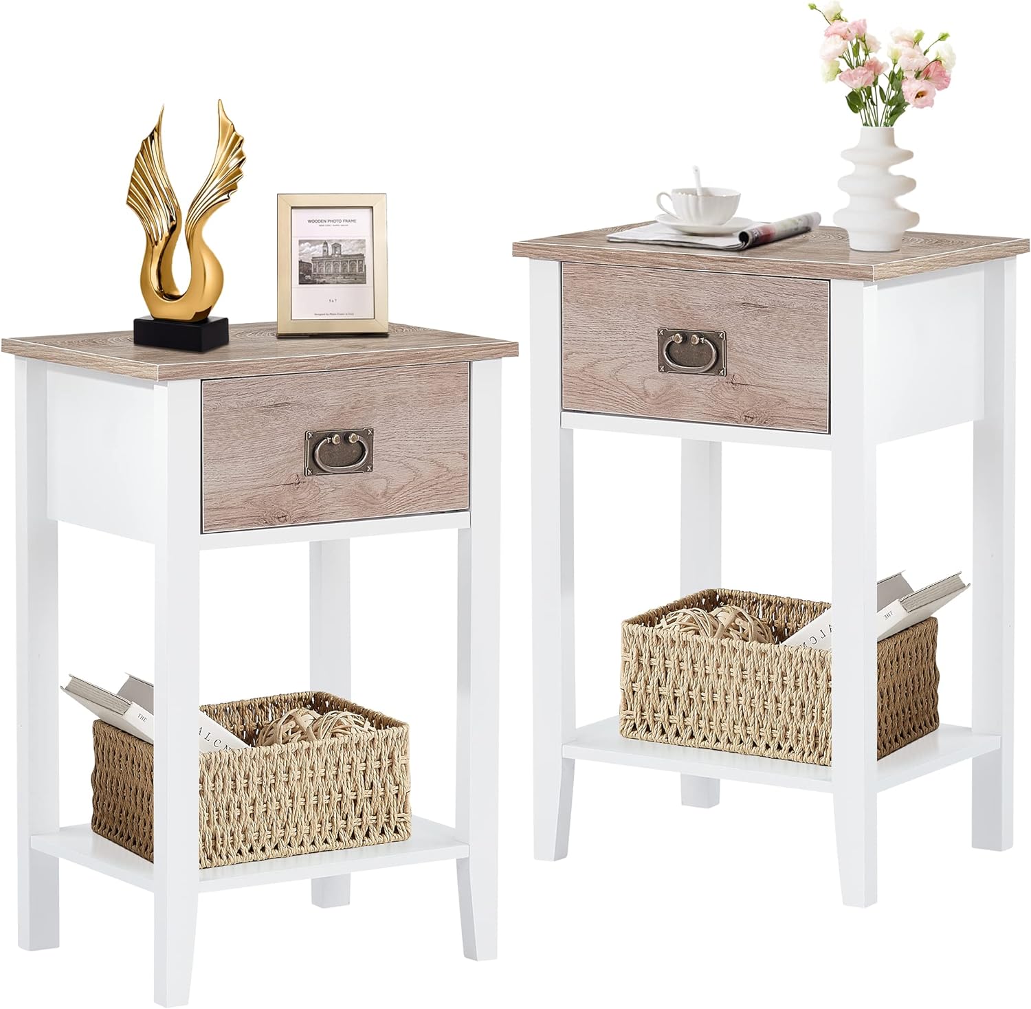 VECELO Modern Nightstands Set of 2, Side End Table with Drawers - VECELO