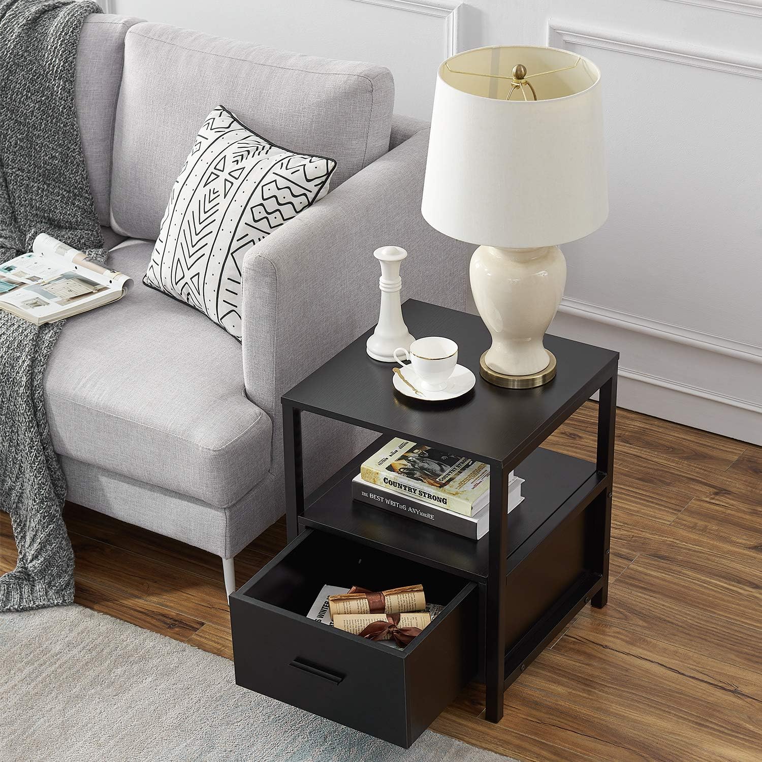 VECELO Nightstand Modern Square End Side Table, 1 Pack/2 Packs - VECELO