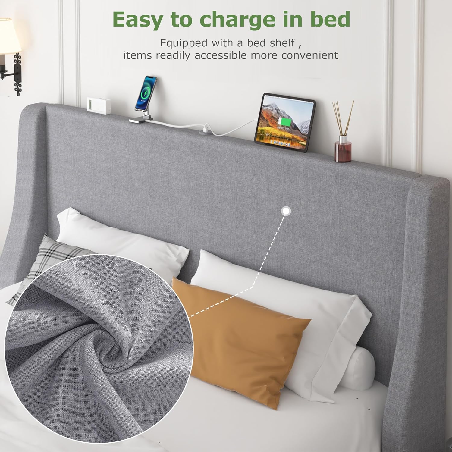 VECELO Bed Frame with Upholstered Wingback Headboard