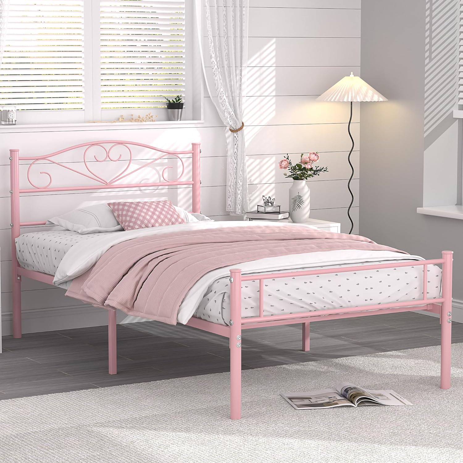 VECELO Metal Platform Bed Frame Mattress Foundation Decorative Headboard & Footboard - VECELO