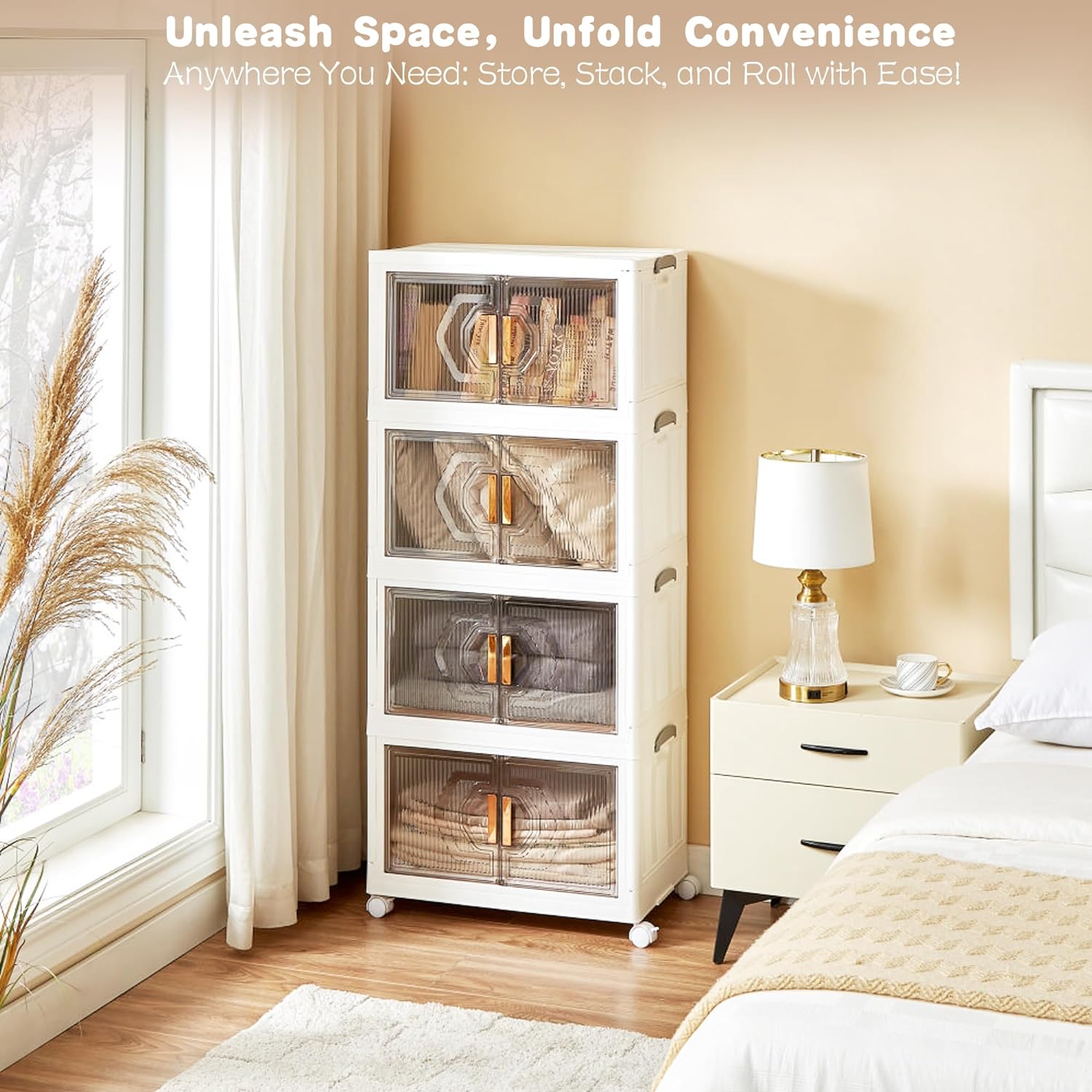 VECELO 4 Pack Plastic Foldable Stackable Storage Bins - VECELO