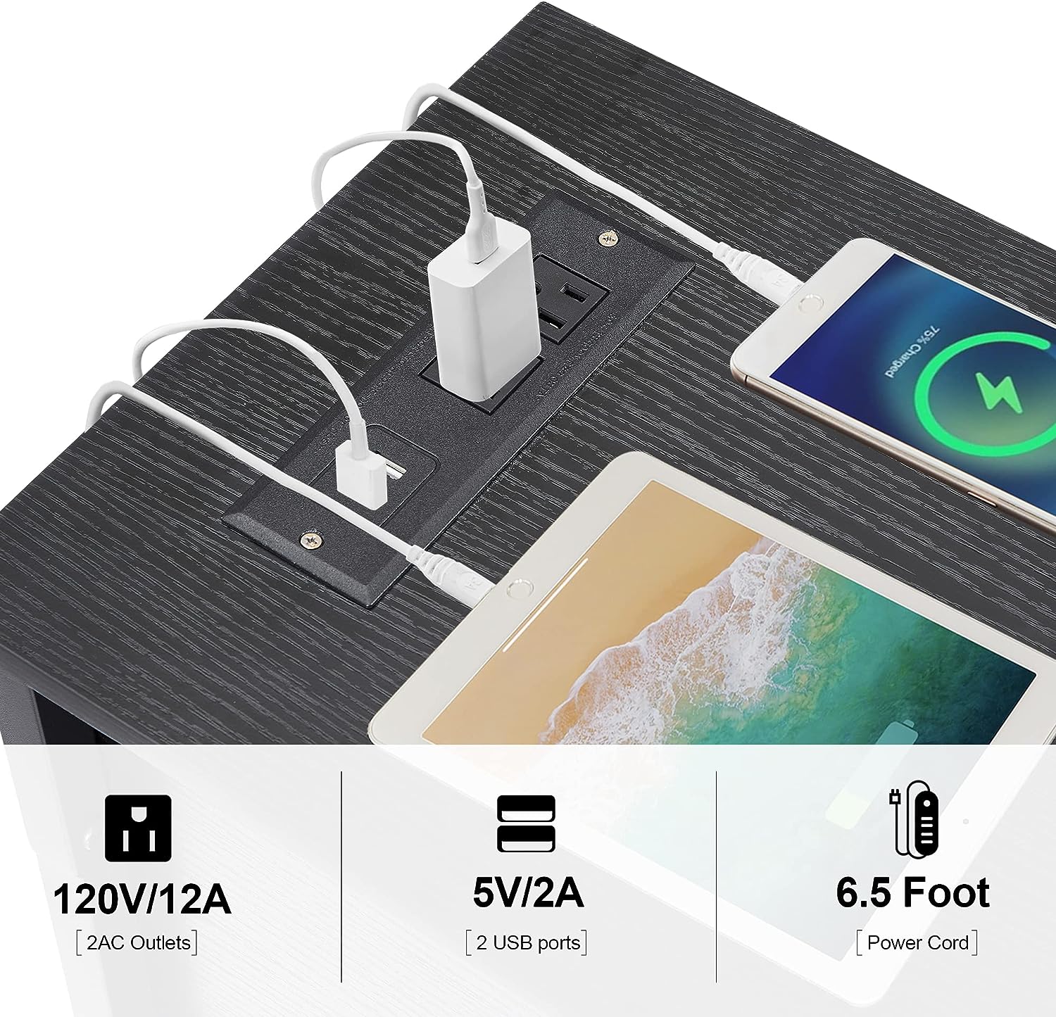 VECELO End Tables,Narrow Nightstands with Charging Station & USB Ports &Drawers - VECELO