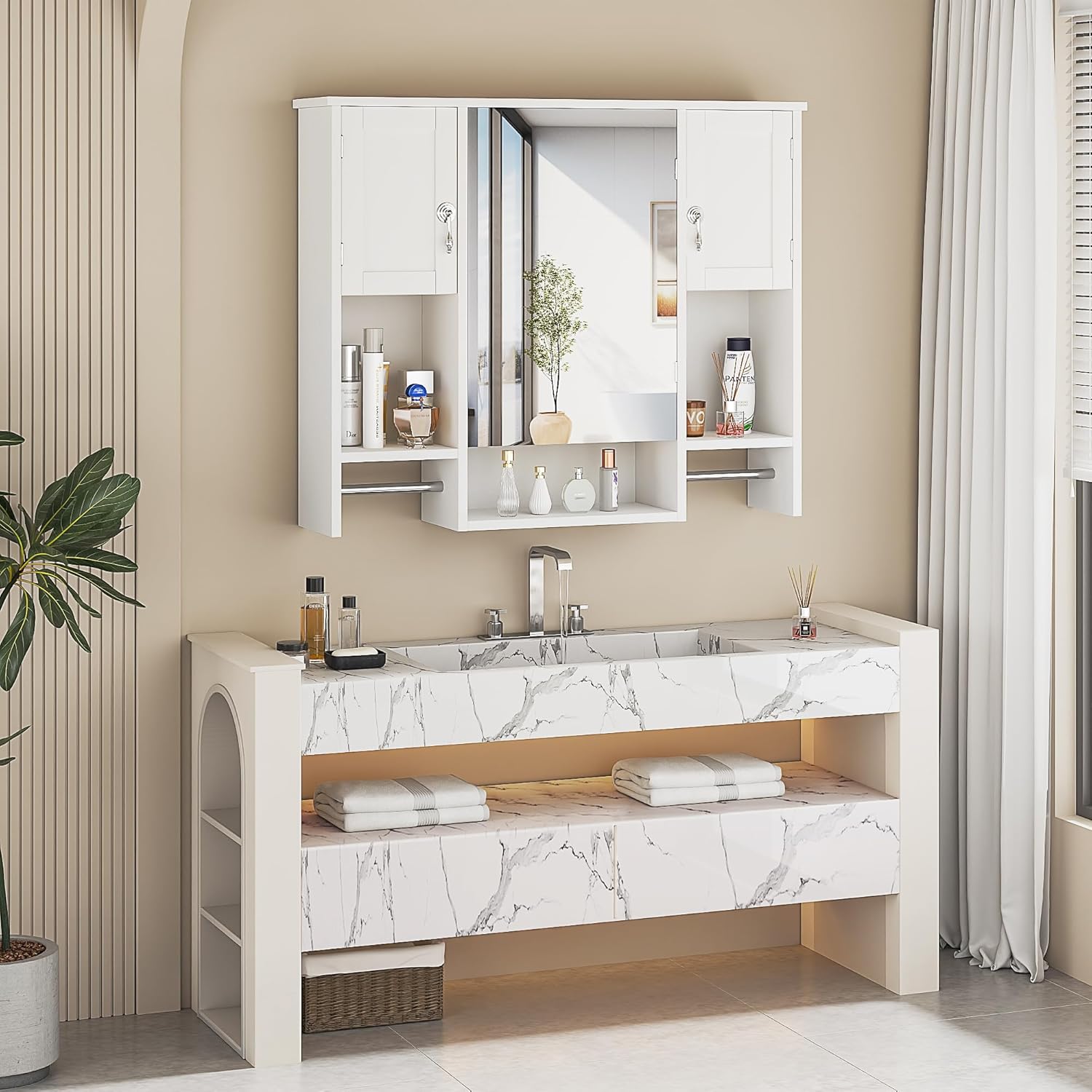 VECELO Bathroom Wall Cabinet with Mirror