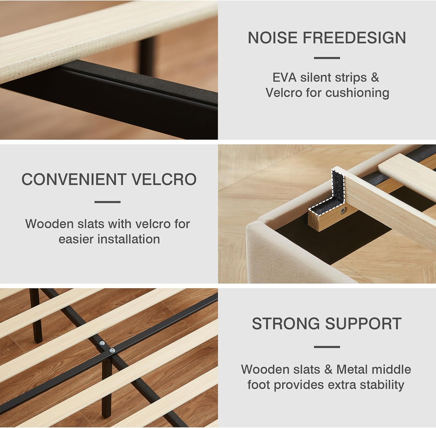 VECELO Upholstered Bed Frame with LED Lights, Charging Station, Velvet Platform Bed