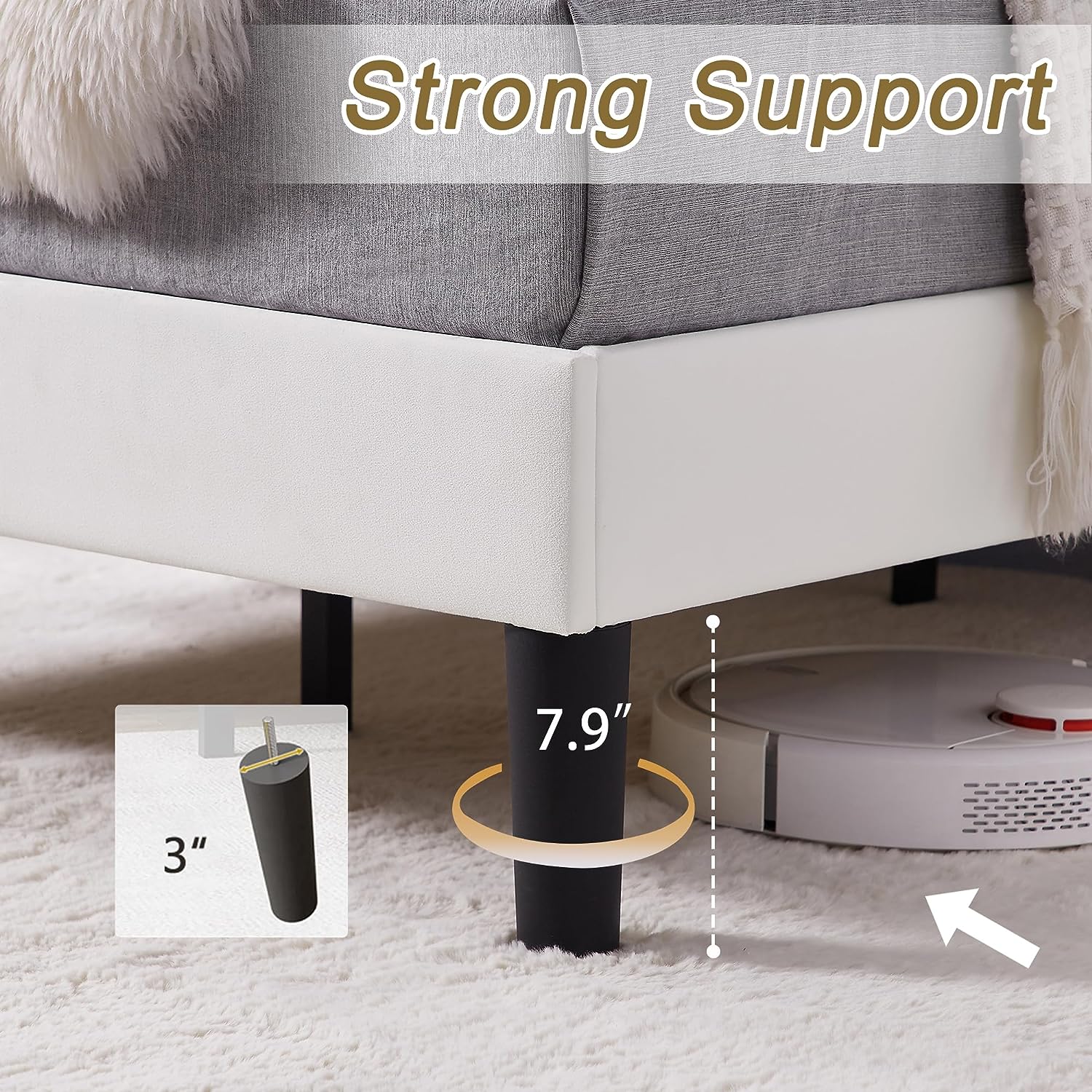 VECELO Modern Upholstered Platform Bedframe, Adjustable Headboard