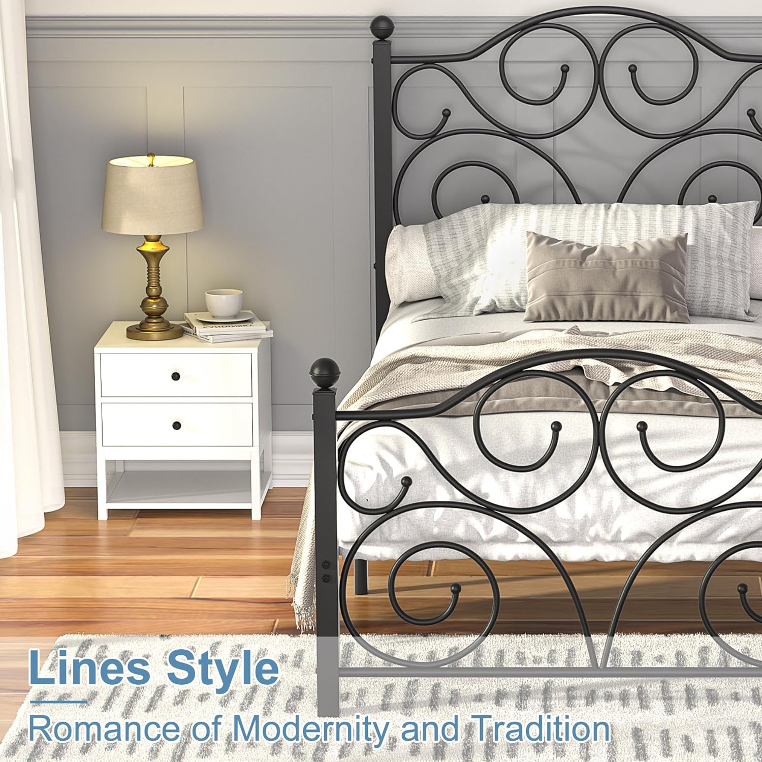 VECELO Classic Metal Bed Frame Mattress Foundation - VECELO