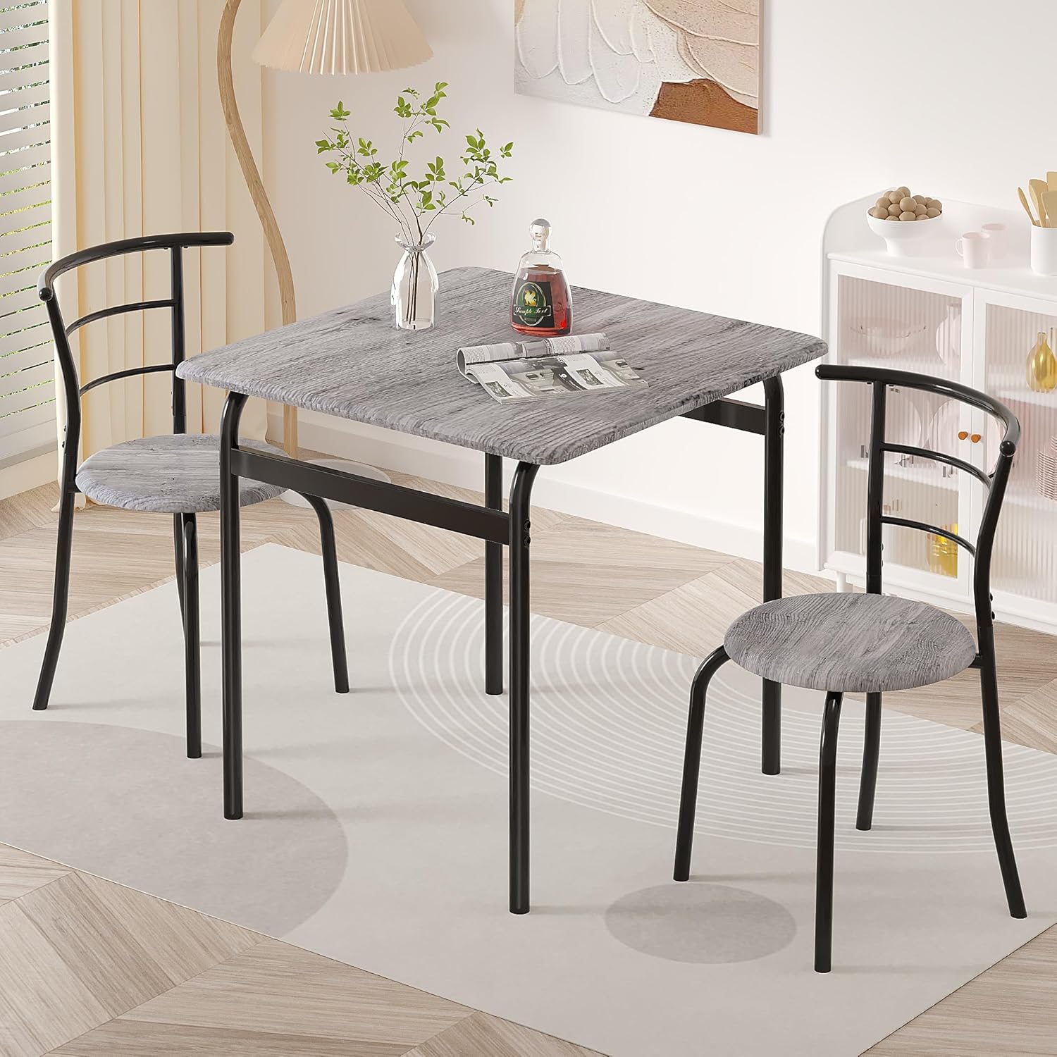 VECELO 3 Piece Dining Table & Chairs Set for 2