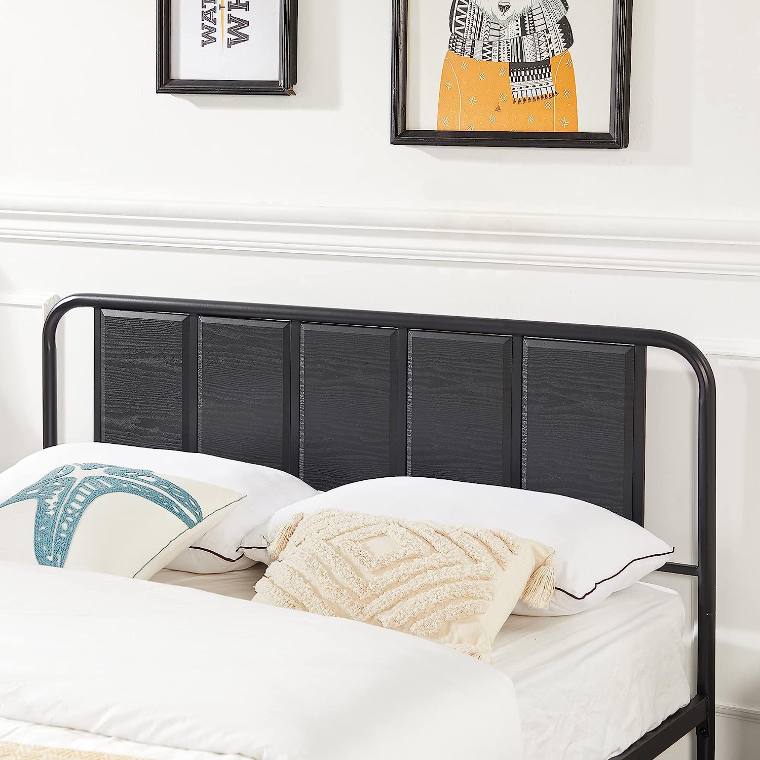 VECELO Bed Frame Metal Platform with Wooden Headboard Footboard Heavy Duty Mattress Foundation - VECELO