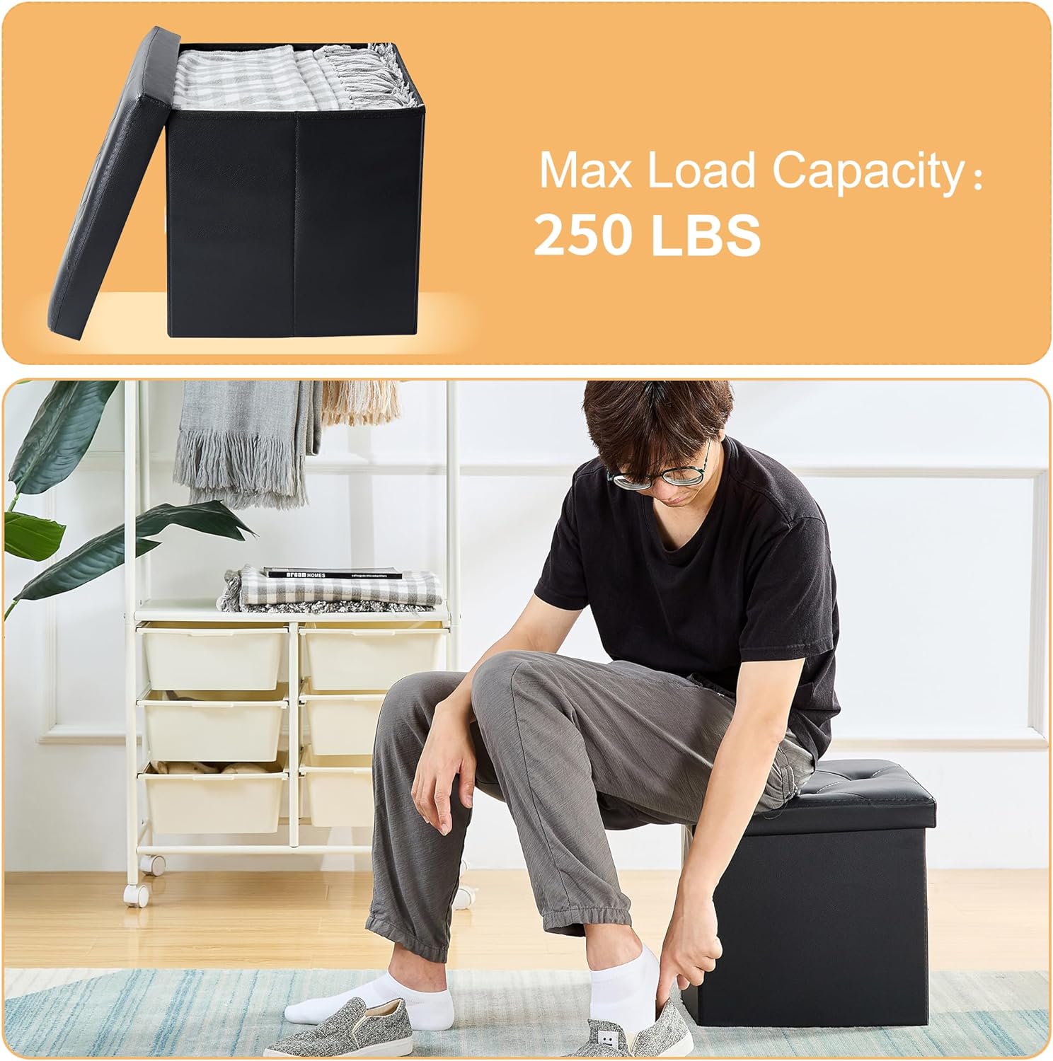 VECELO Storage Ottoman Bench End of Bed 43'' Footstool Footrest Stool Shoestool - VECELO