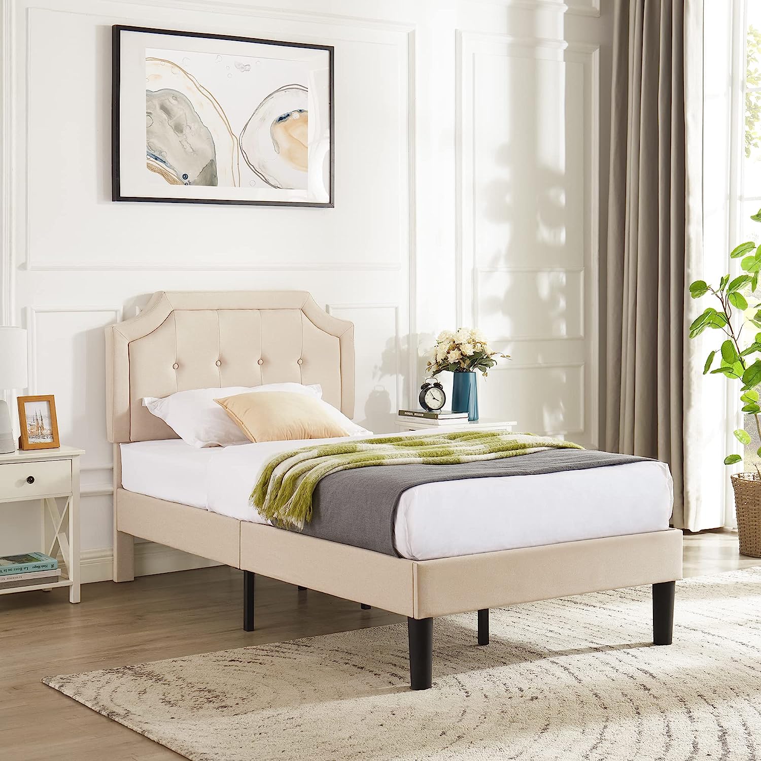 VECELO Premium Upholstered Platform Bed Diamond Stitched Panel Headboard