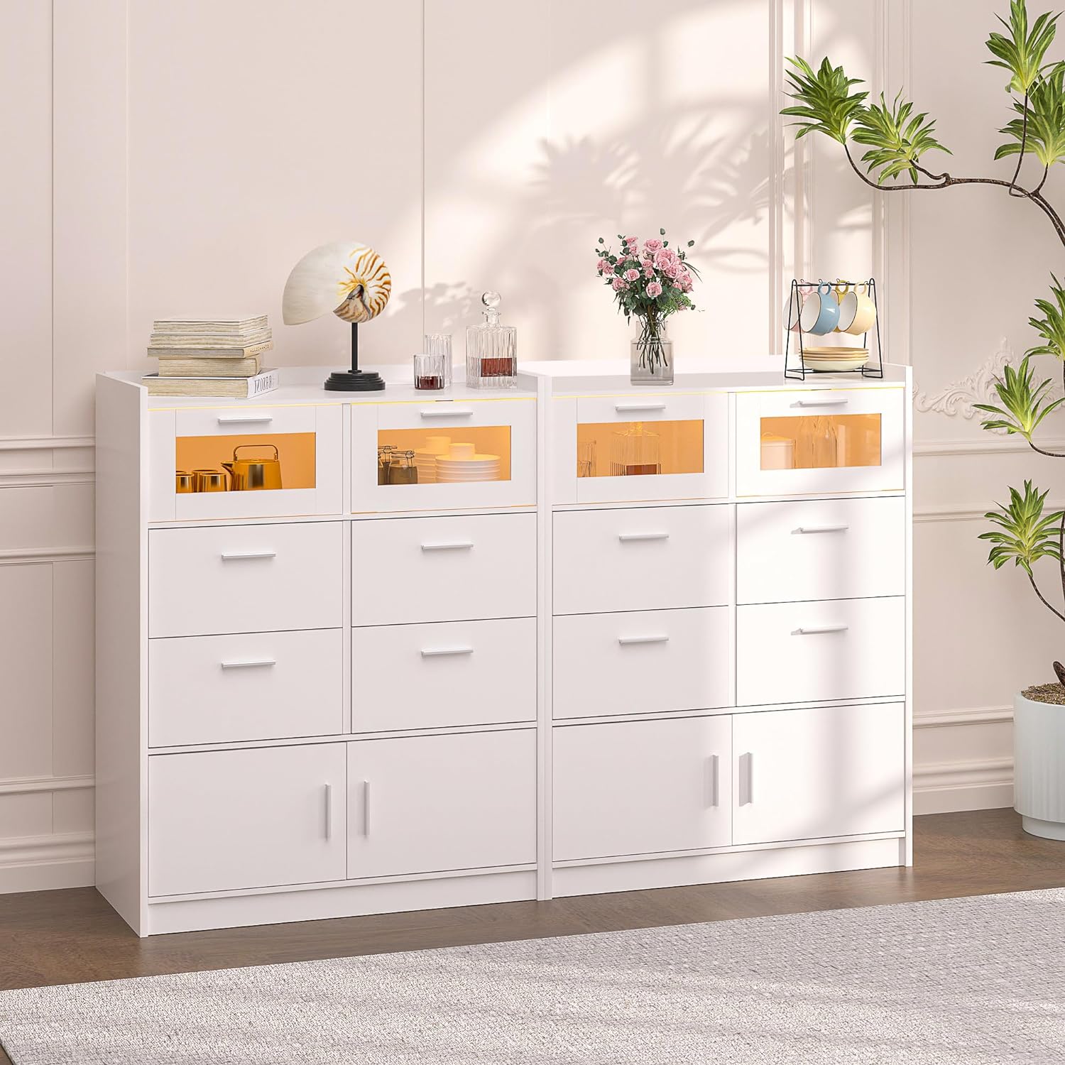 VECELO Dresser for Bedroom Chest of 4 Drawers/6 Drawer with Adjustable LED Lights - VECELO