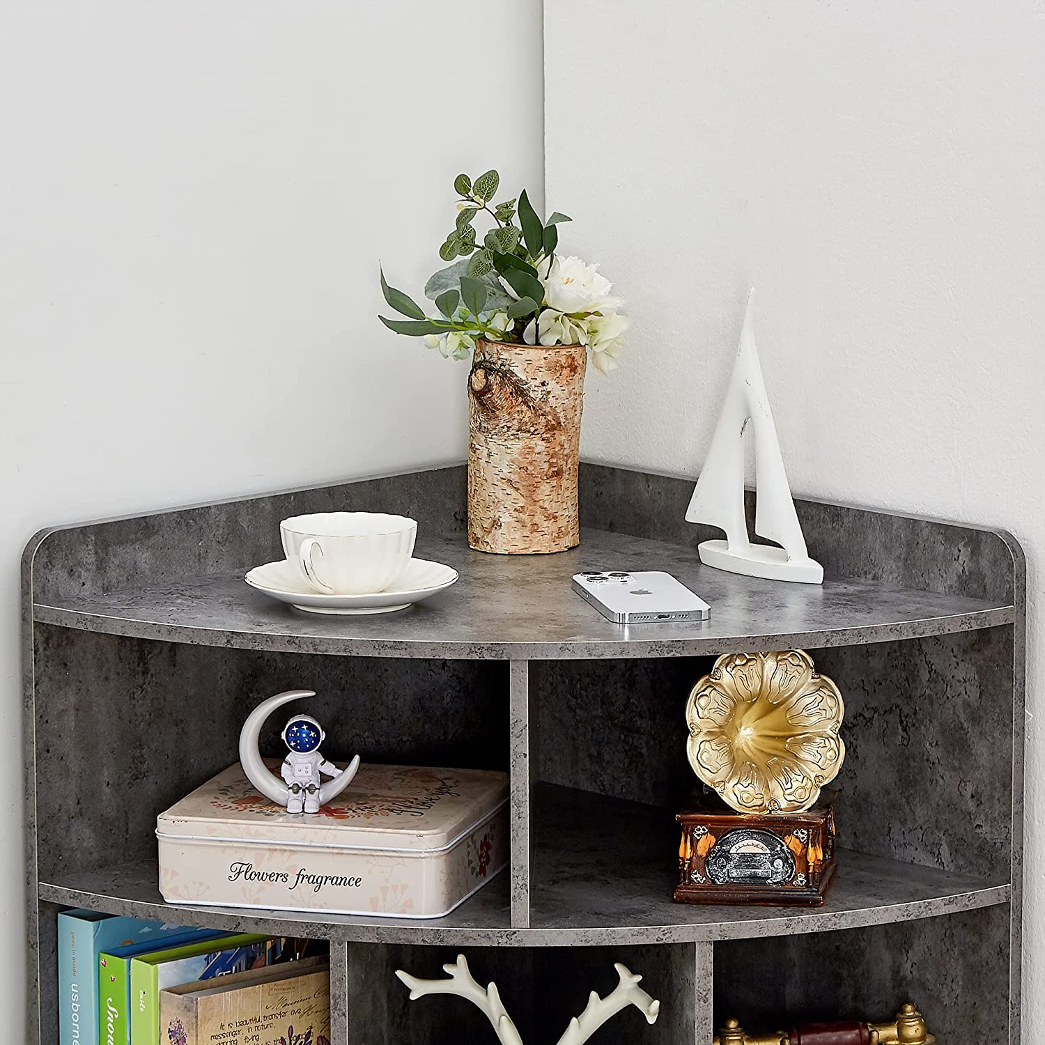 VECELO 3-Tier Corner Cabinet with 8 Cubbies, Wooden Cube Storage Organizer - VECELO