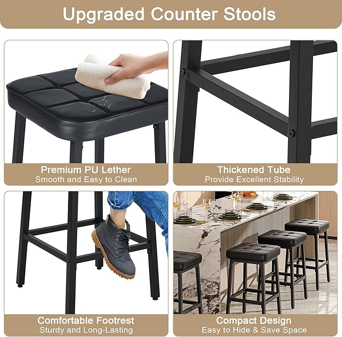 VECELO Modern Counter Height Bar Stools Set of 2