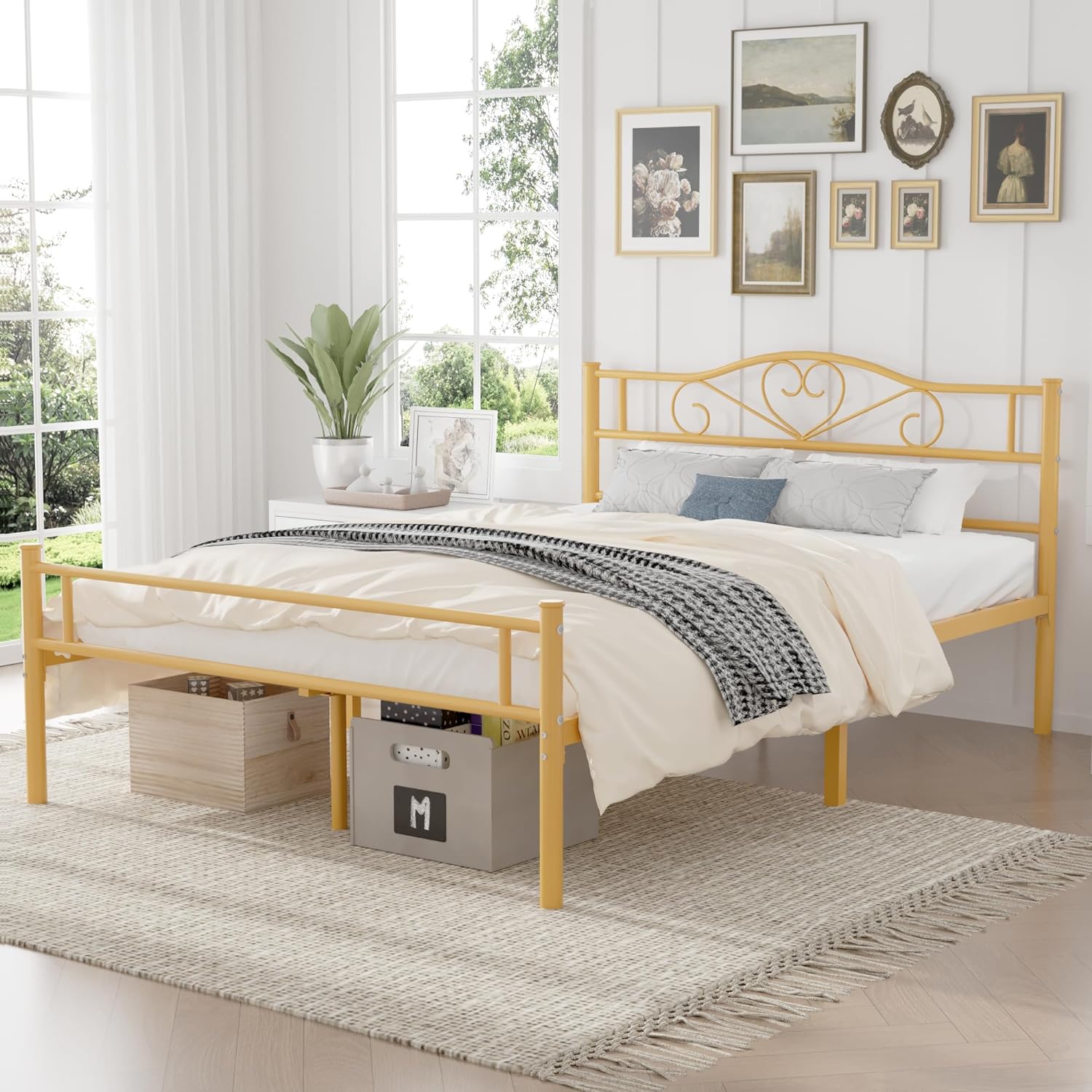 VECELO Metal Platform Bed Frame Mattress Foundation Decorative Headboard & Footboard - VECELO