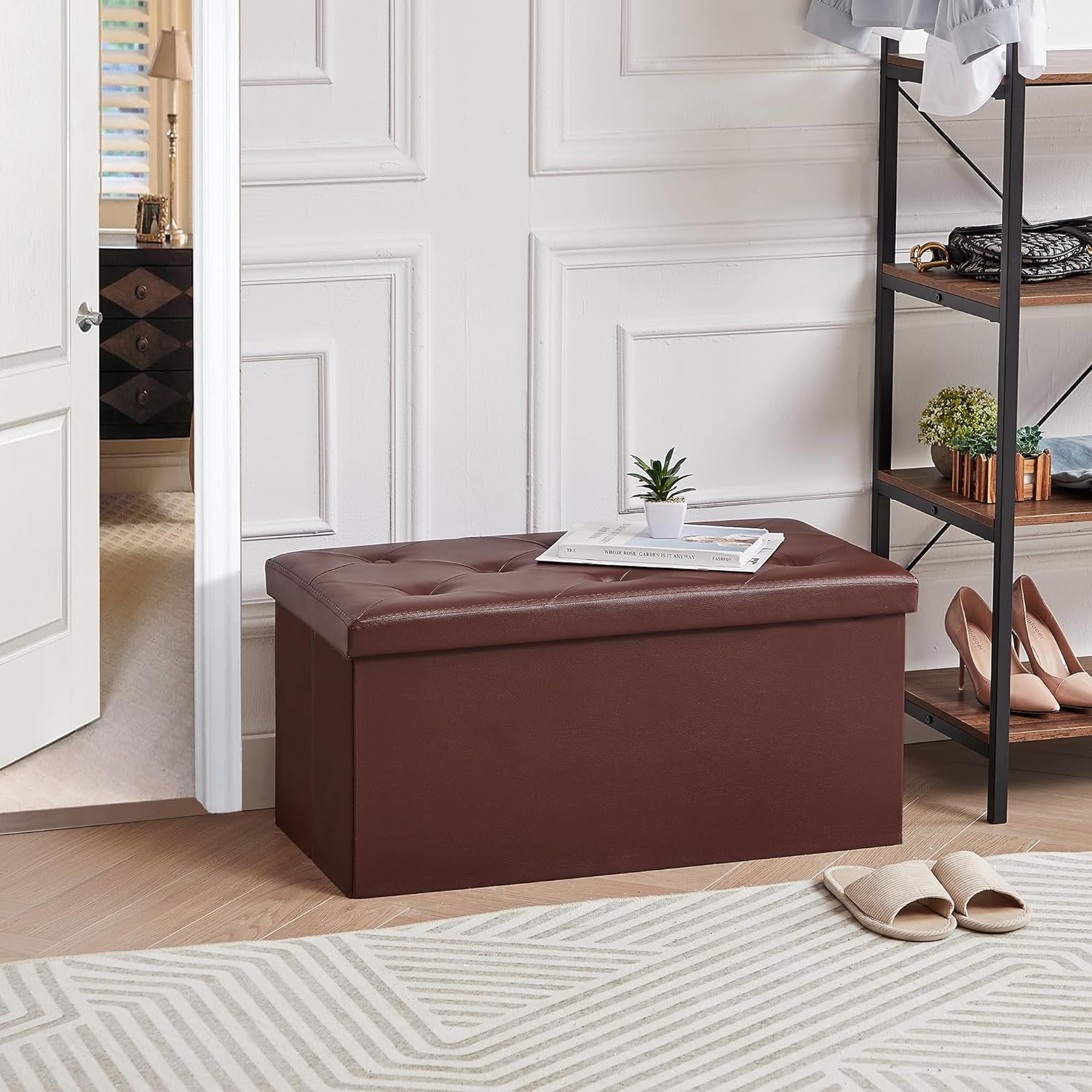 VECELO Storage Ottoman Bench End of Bed 43'' Footstool Footrest Stool Shoestool - VECELO