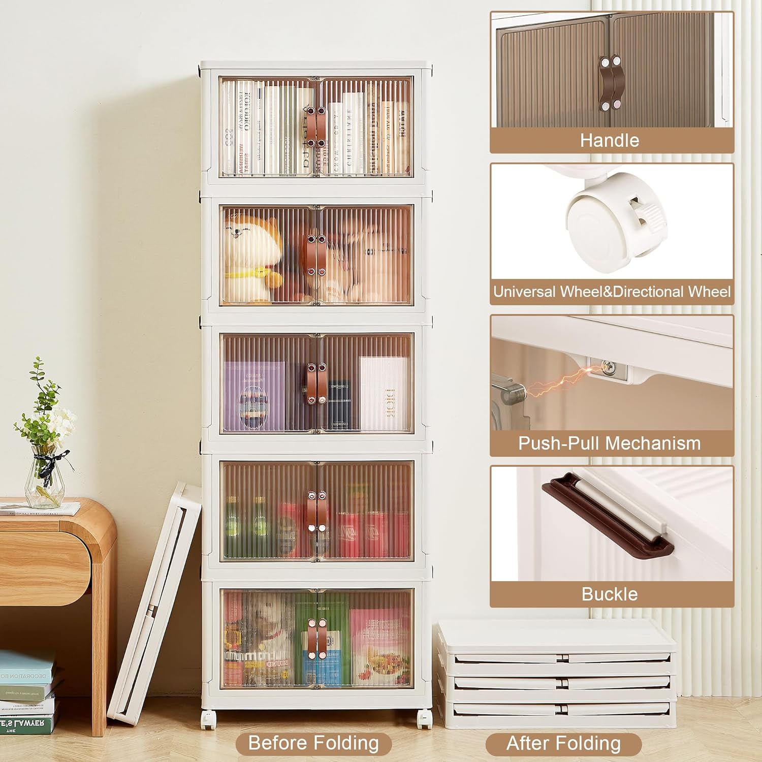 VECELO 16 Gal Stackable Storage Bins with Lid,Plastic Collapsible Storage Cabinet - VECELO