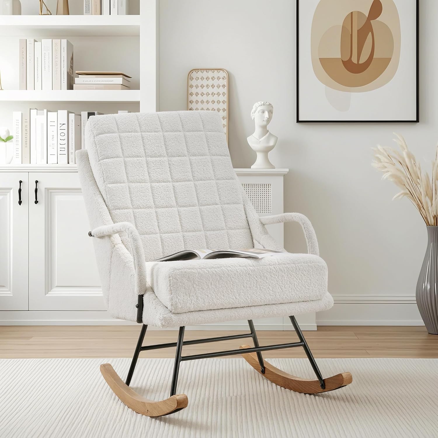 VECELO Rocking Chair Nursery Leather Glider Rocker with High Backrest