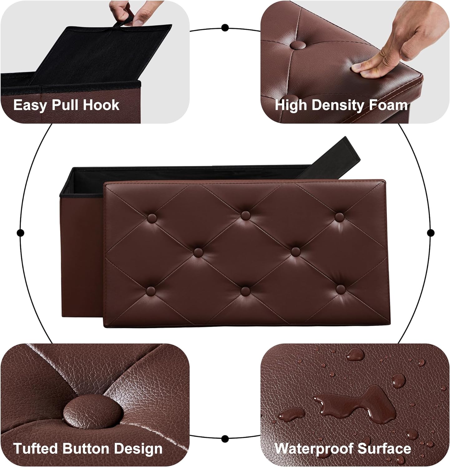 VECELO Storage Ottoman Bench End of Bed 43'' Footstool Footrest Stool Shoestool - VECELO