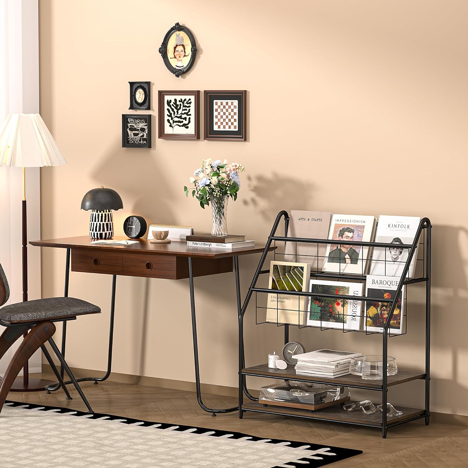 VECELO Newspaper Magazine Holders,2-Tier Metal Racks Brochure Display Stand