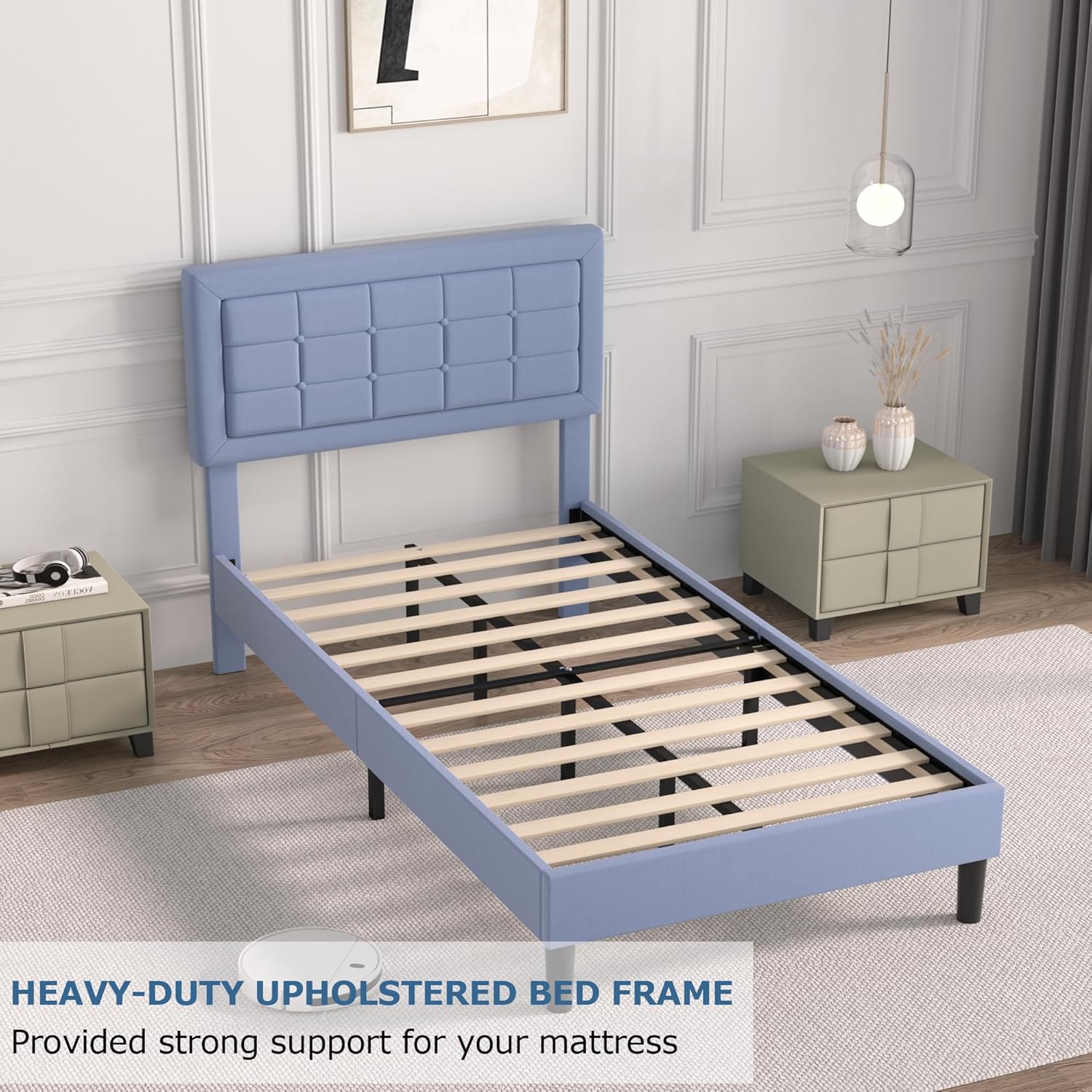 VECELO Upholstered Platform Bed Frame with Height Adjustable Headboard - VECELO