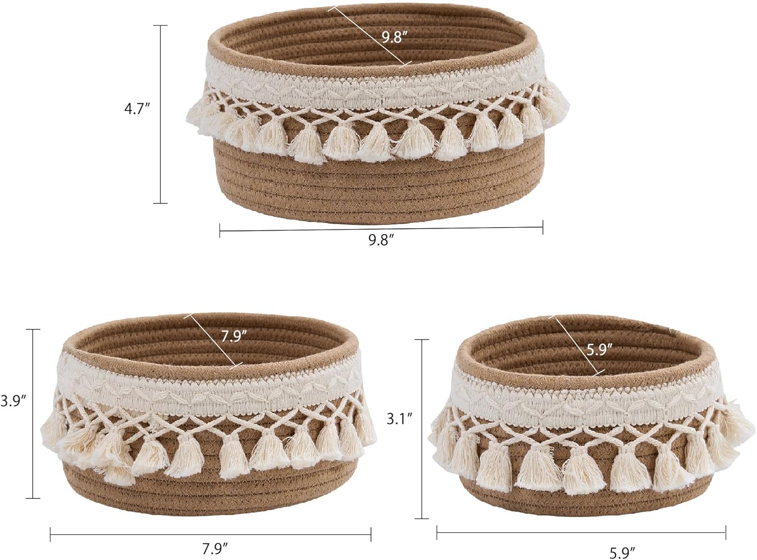 VECELO 3-Pack Round Storage Baskets for Organizing