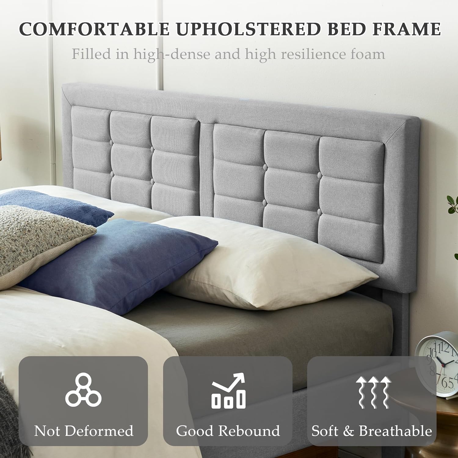 VECELO Upholstered Platform Bed Frame with Height Adjustable Headboard - VECELO
