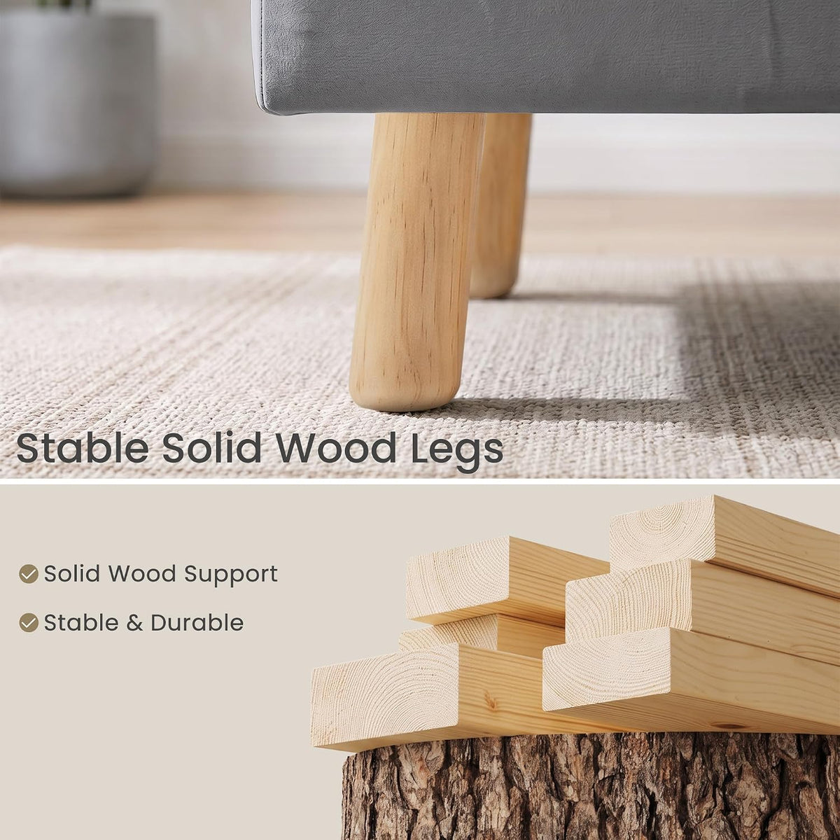 VECELO Storage Ottoman Under Desk Small Foot Stool with Wood Legs