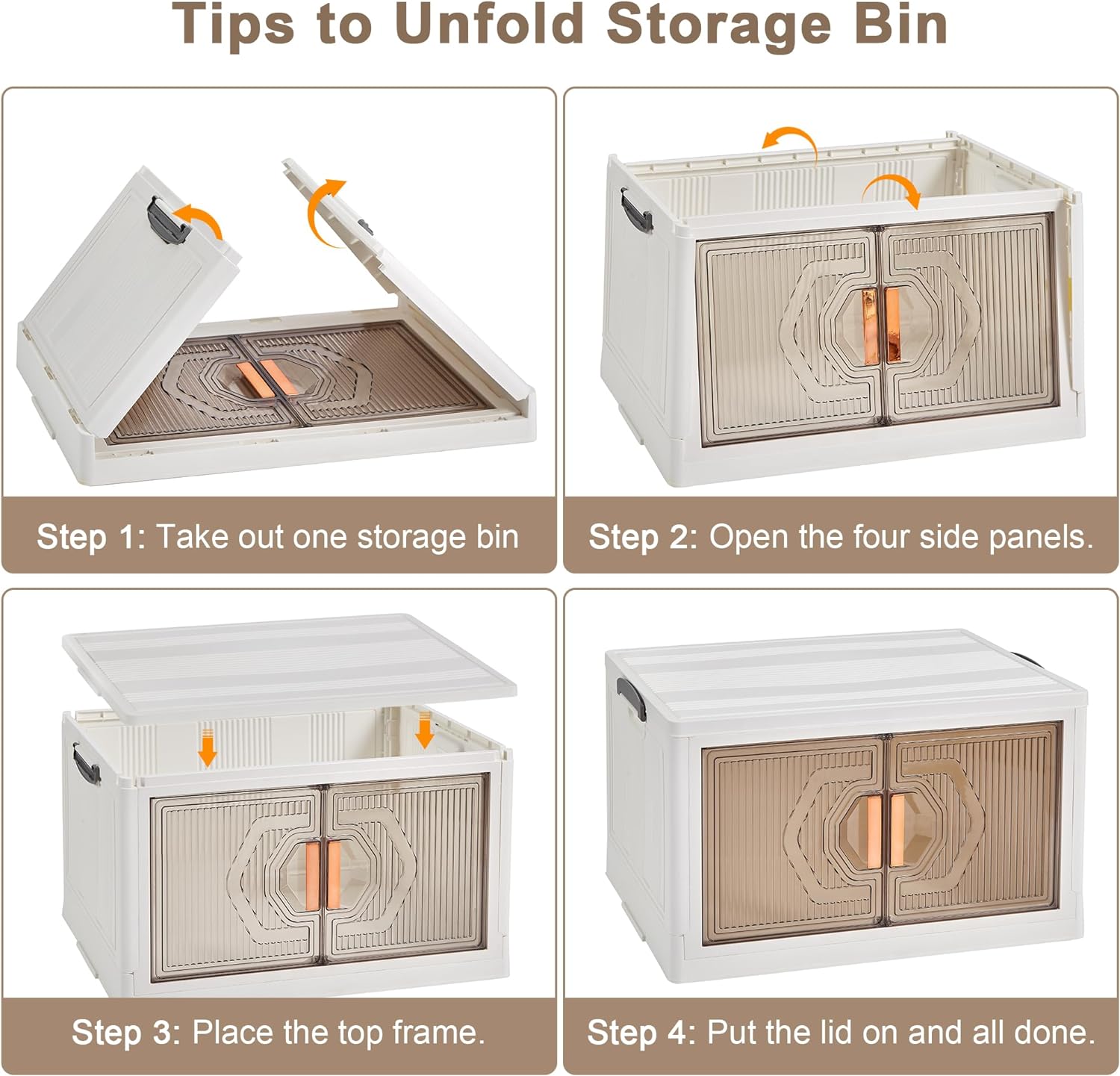 VECELO 3 Pack Plastic Foldable Stackable Storage Bin Double Door 19 Gal Closet Organizers and Storage with Lids and Wheels - VECELO