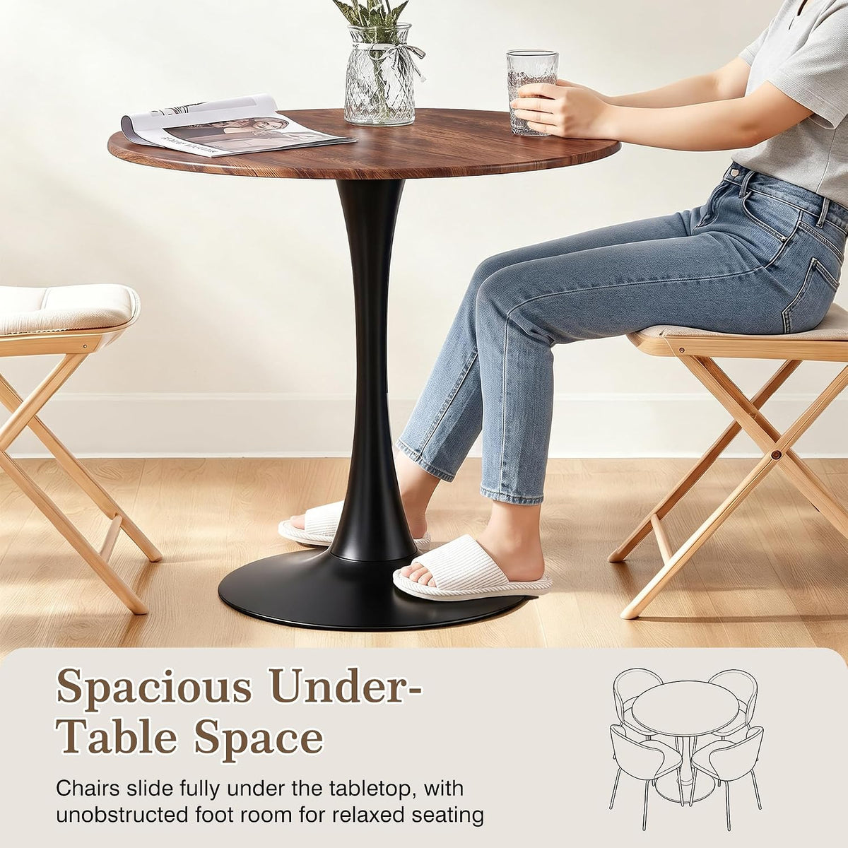 VECELO Round Dining Table, Mid-Century Tulip Table