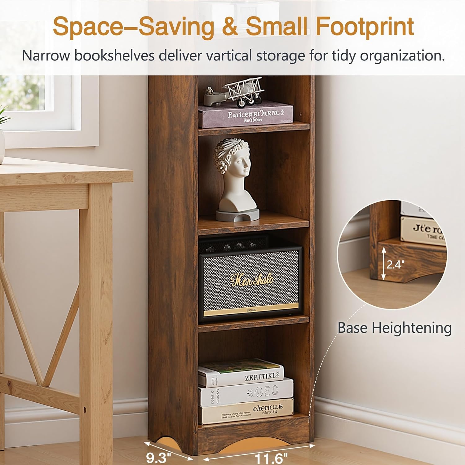 VECELO 8-Tier Tall Narrow Bookshelf