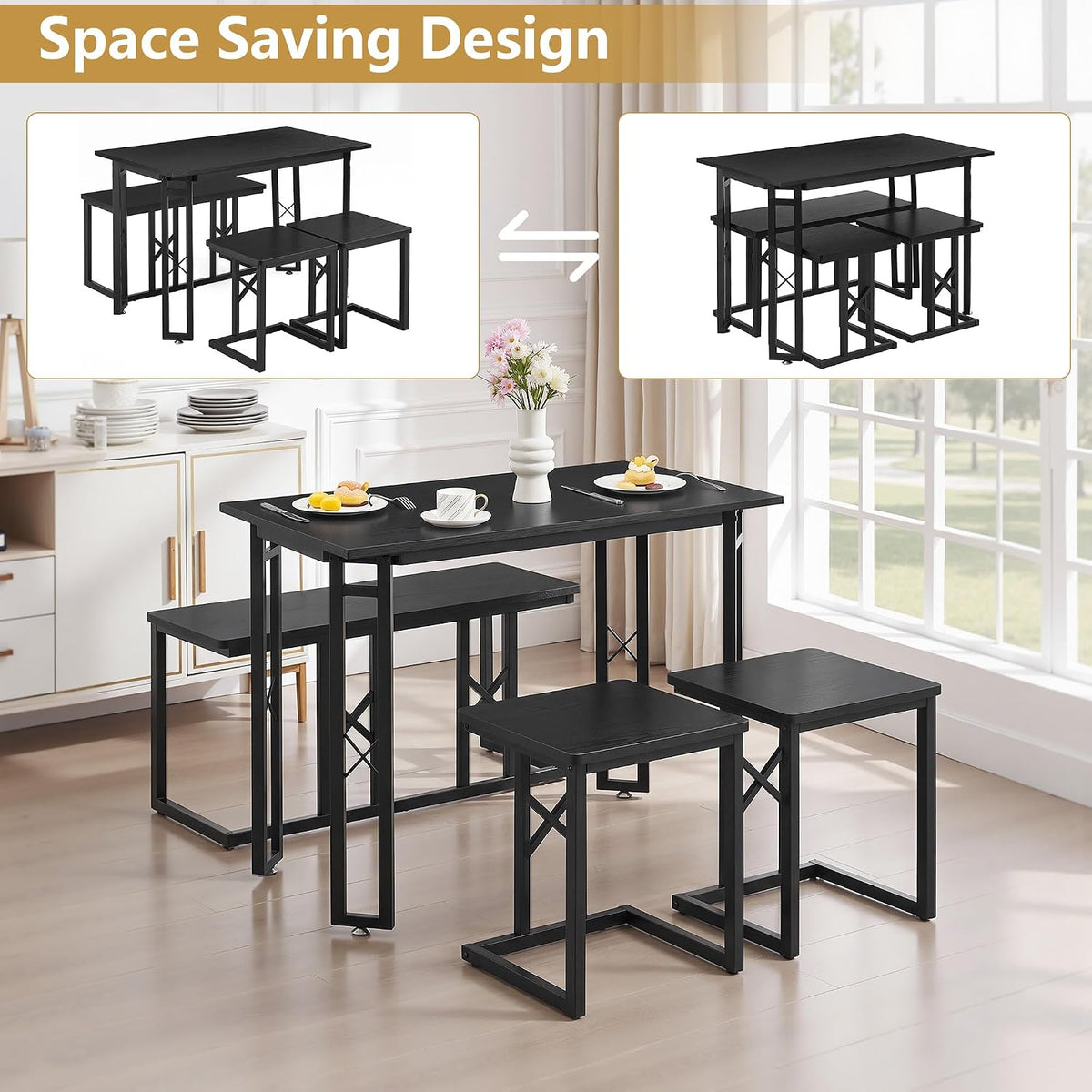 VECELO 43.3" Dining Table Set for 4