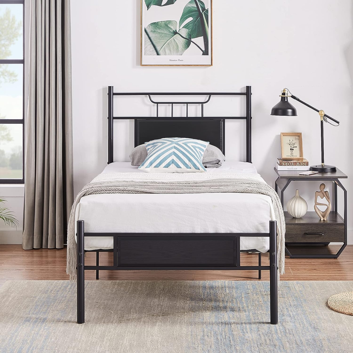 VECELO Platform Bed Frame with Wood Headboard No Box Spring Needed Heavy Duty Steel Slat