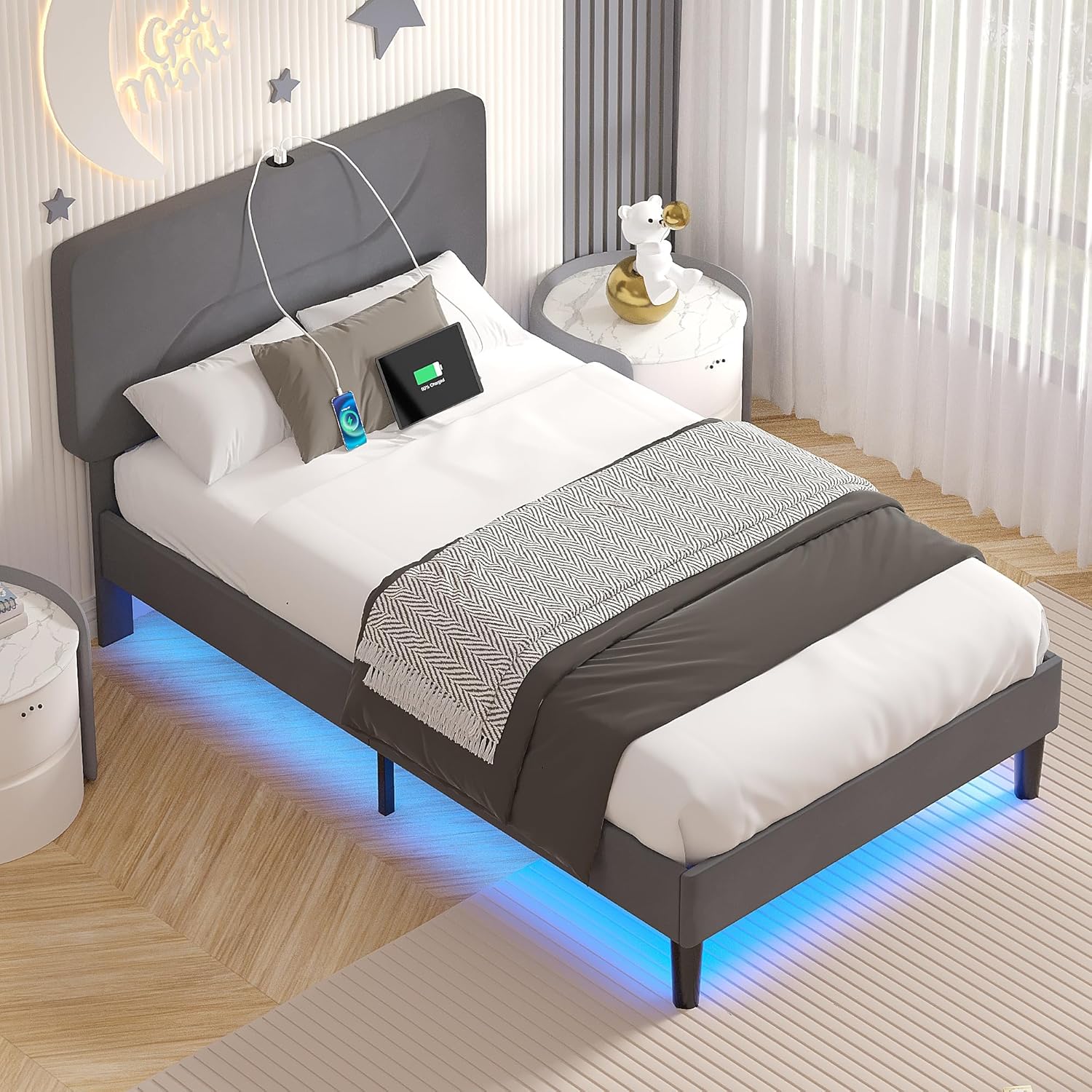 VECELO Bed Frame with LED Lights - VECELO