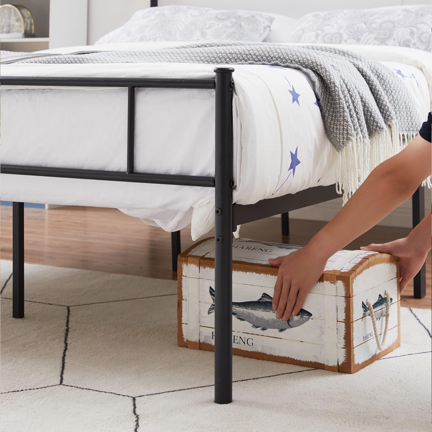 VECELO Platform Bed Frame with Headboard and Footboard, 12'' Under-Bed Storage & Strong Metal Slats Support - VECELO