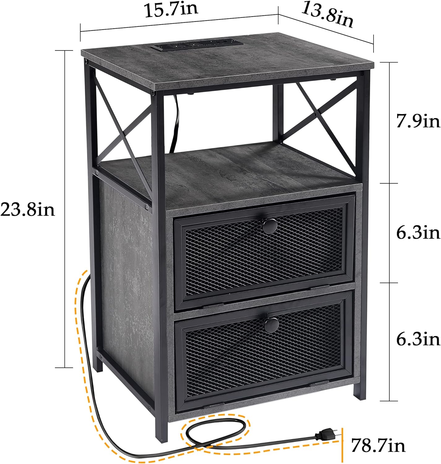 VECELO End Table with USB Ports and Outlets,1 Pack/2 Packs - VECELO