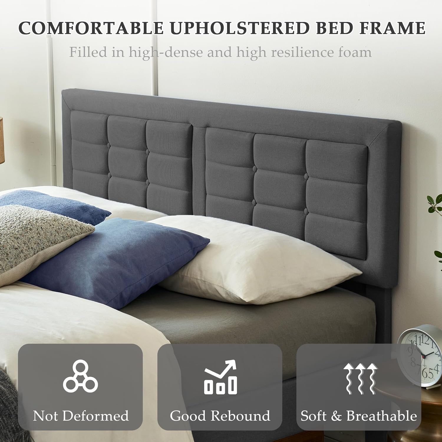 VECELO Upholstered Platform Bed Frame with Height Adjustable Headboard - VECELO