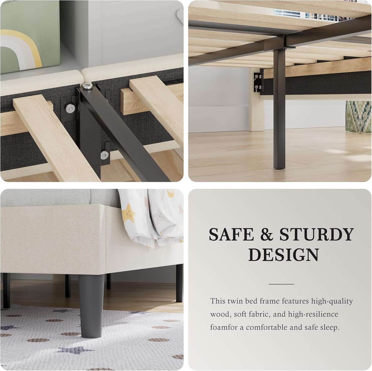 VECELO Modern Upholstered Platform Bedframe, Adjustable Headboard