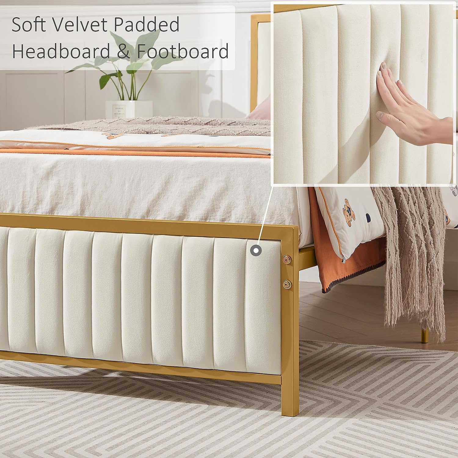 VECELO Bed Frame with Upholstered Tufted Headboard & Footboard - VECELO