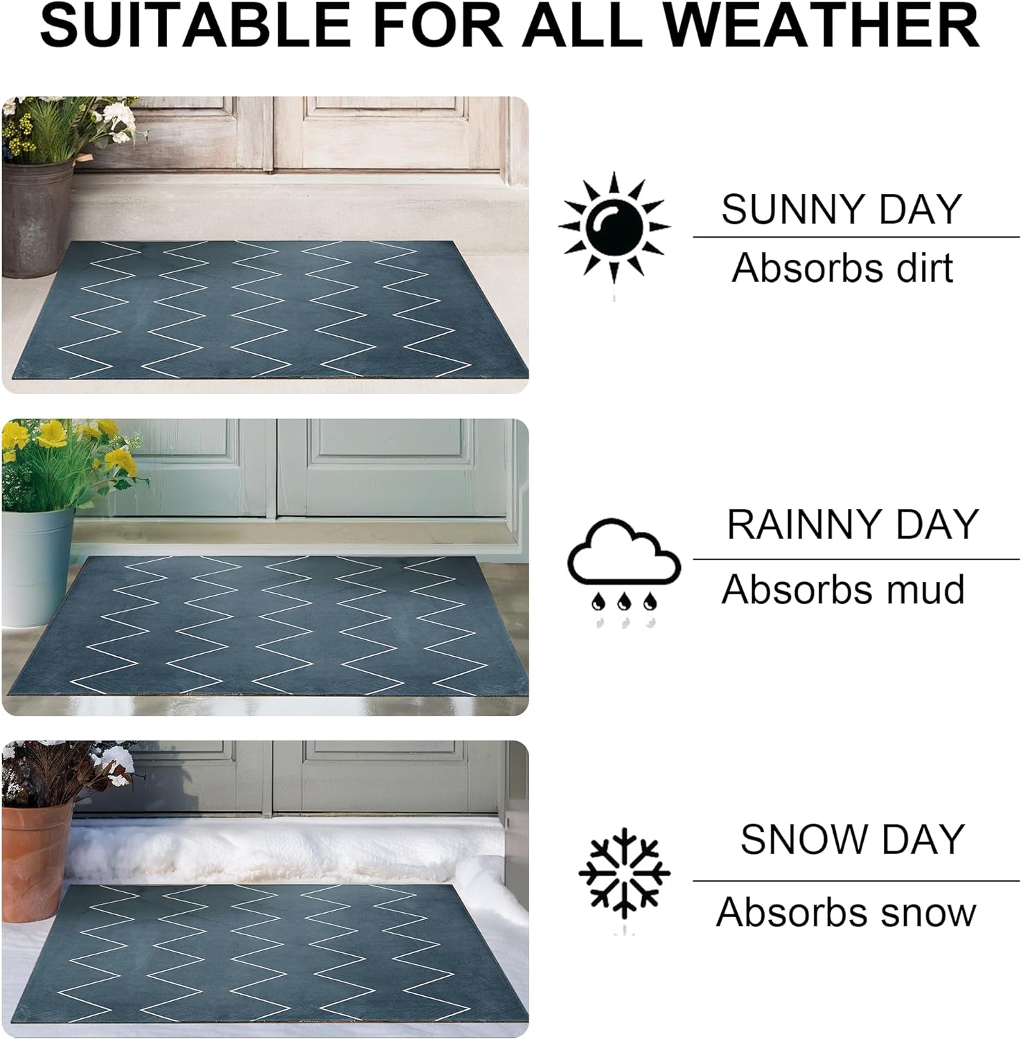 VECELO Outdoor Front Door Mat Outside Entrance, Low-Profile Welcome Mat - VECELO