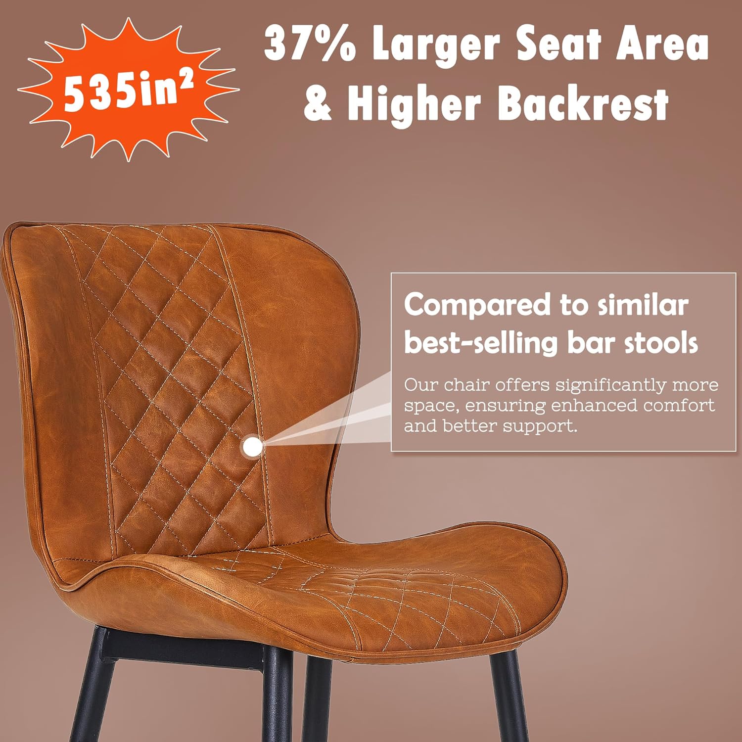 VECELO Quilted Bar Stools Set of 2, Bar Height Bar Stools with Back & Footrest - VECELO